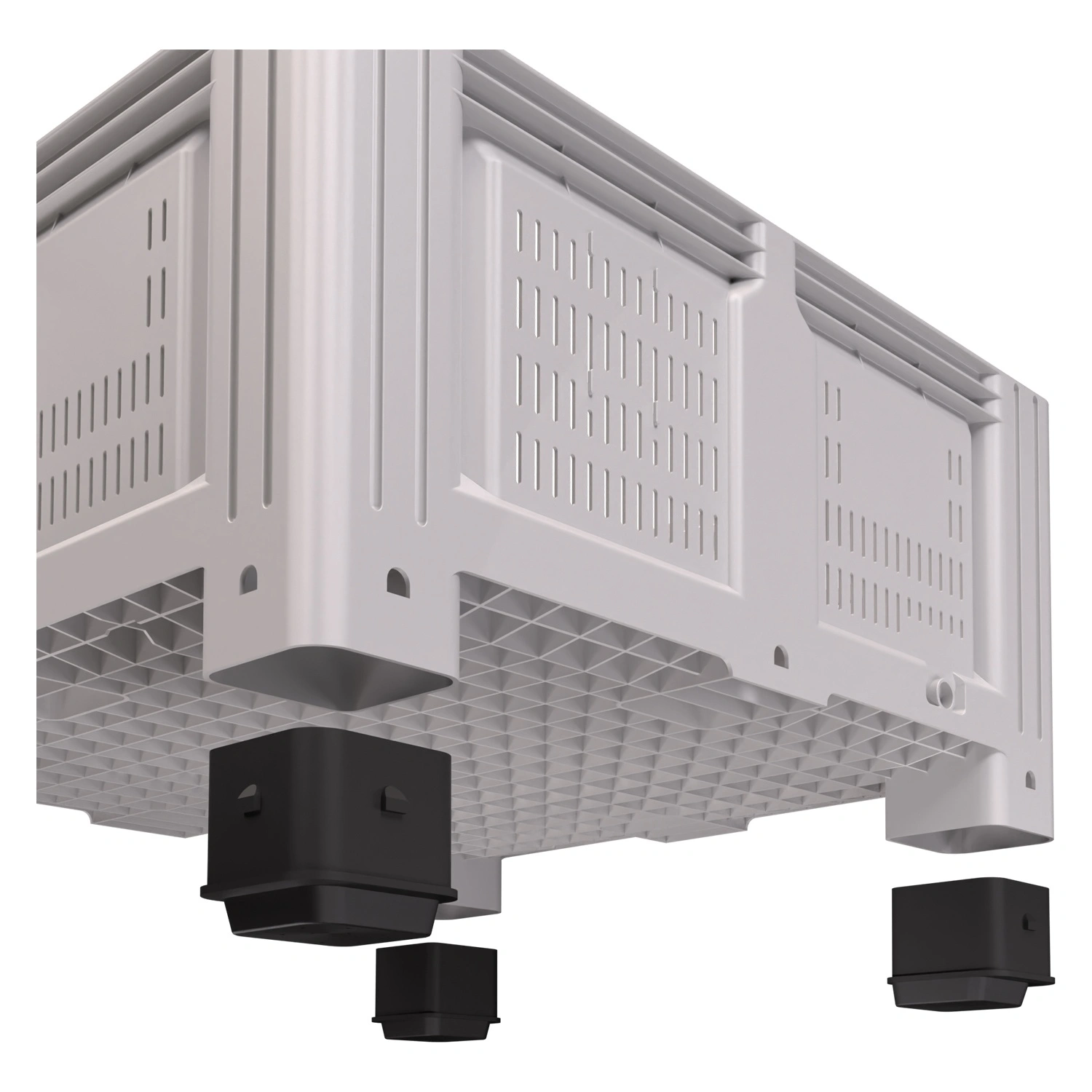 Большой контейнер 1130x1130x580 мм iPlast iBOX светло-серый c перфорированными стенками и дном, на ножках