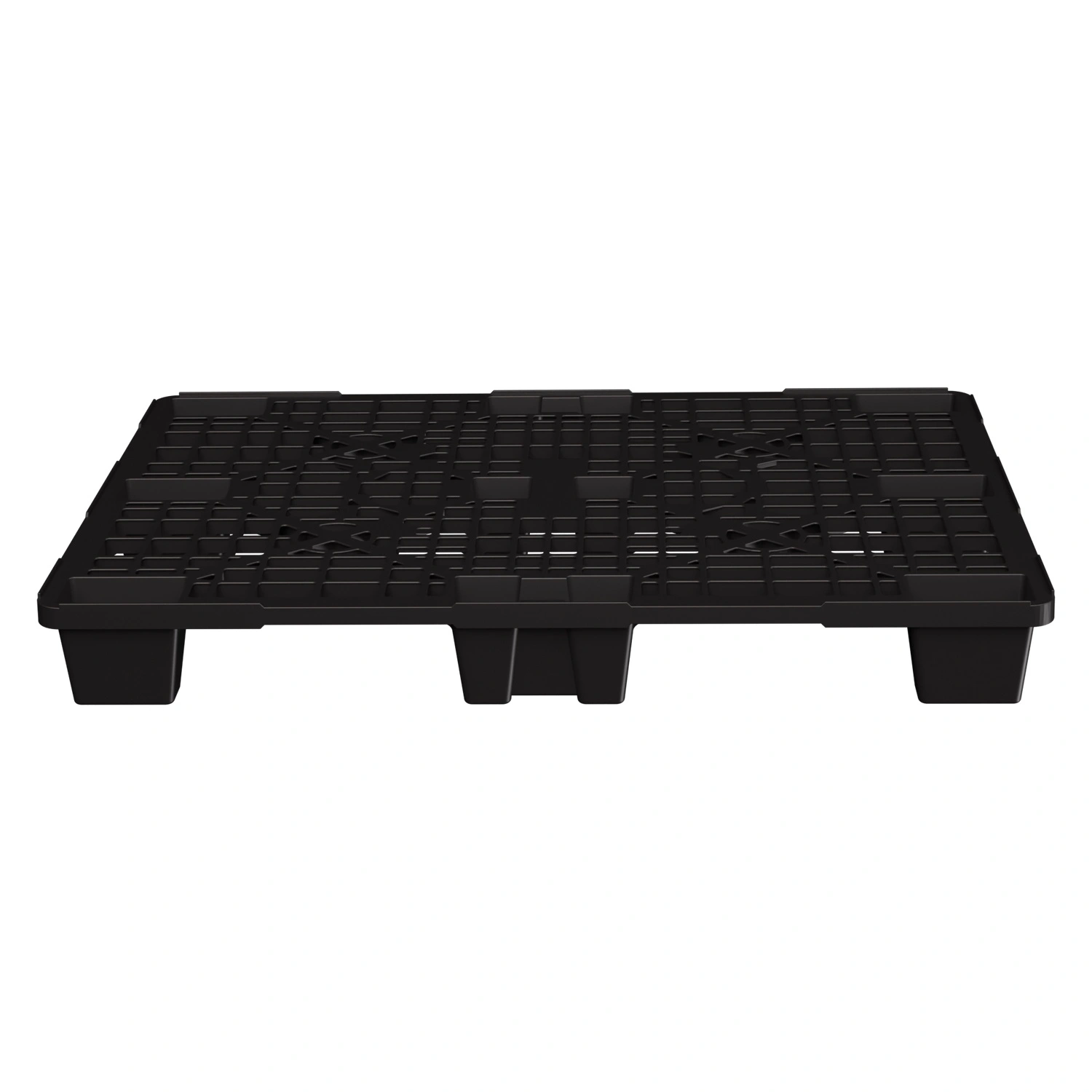 Пластиковый паллет 1200x800x140 мм iPlast чёрный ЭКО перфорированный на ножках с бортиком Пластиковый паллет 1200x800x140 мм iPlast чёрный ЭКО перфорированный на ножках с бортиком