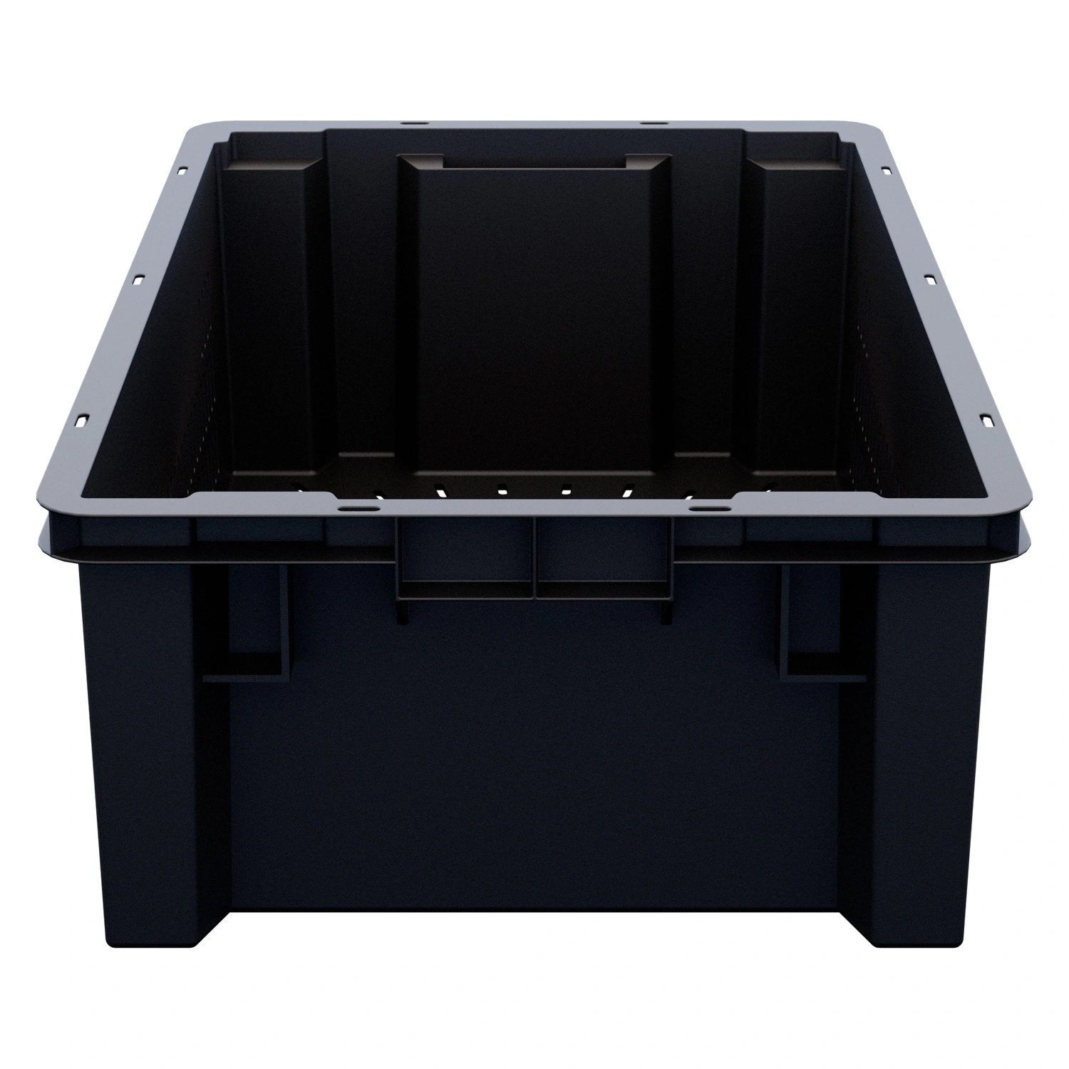 Пищевой ящик универсальный 600х400х200 мм iPlast чёрный ЭКО поворотно-вкладываемый с перфорированными стенками и дном