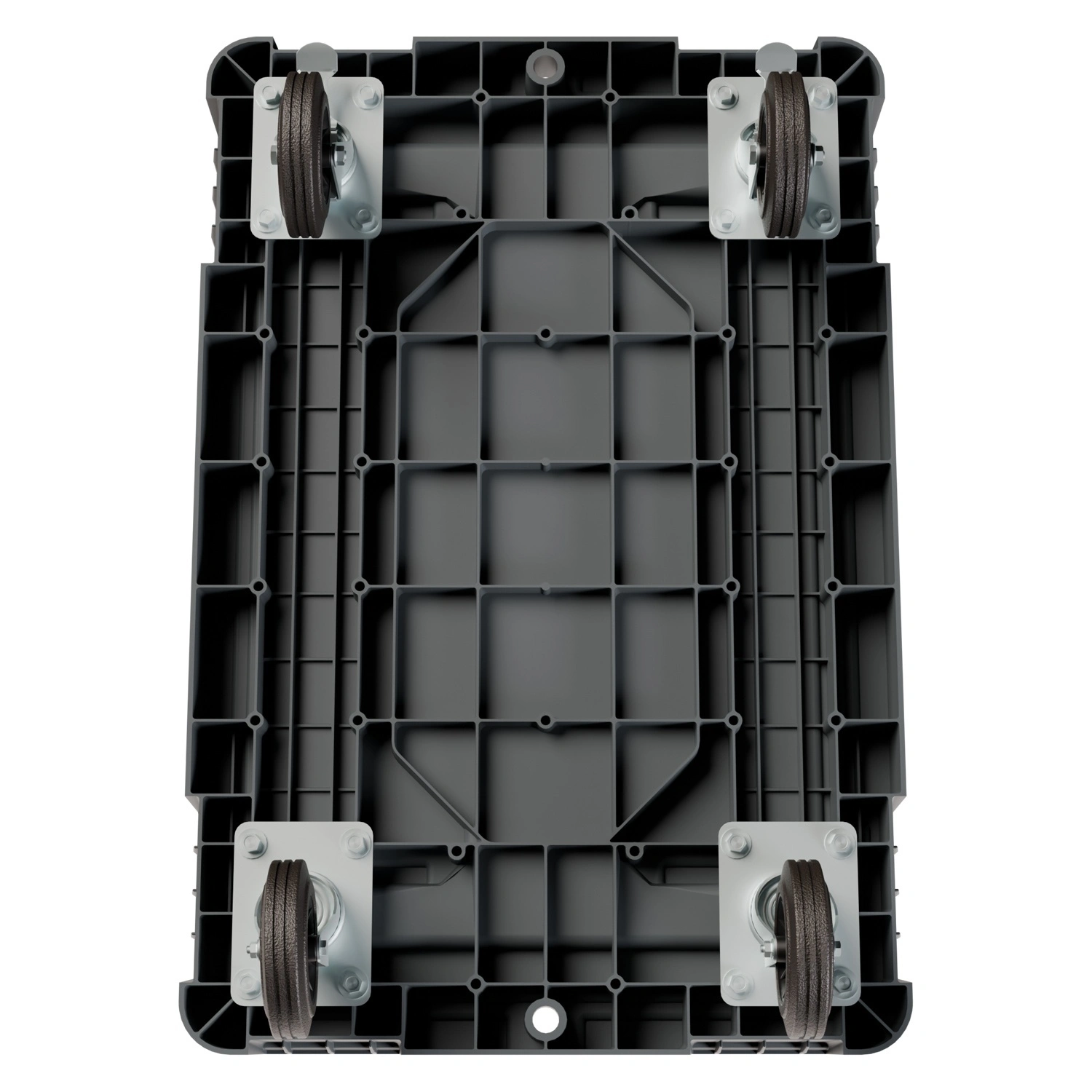 Складская тележка 620х420х185 мм iPlast серая 4-колёсная (2 колеса с тормозом)