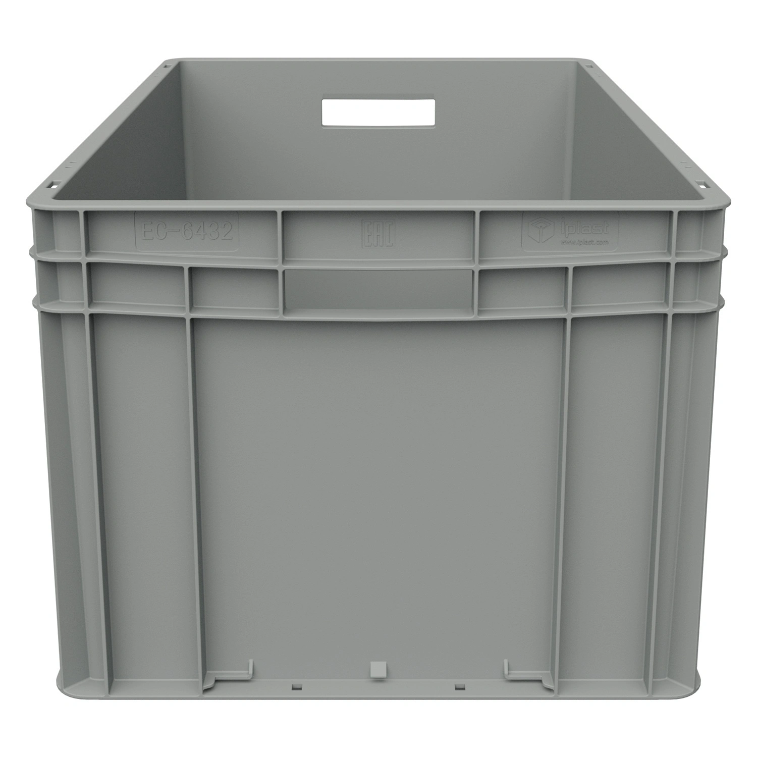 Евроконтейнер ЕС-6432.1 600х400х320 мм iPlast светло-серый со сплошным дном, открытыми ручками