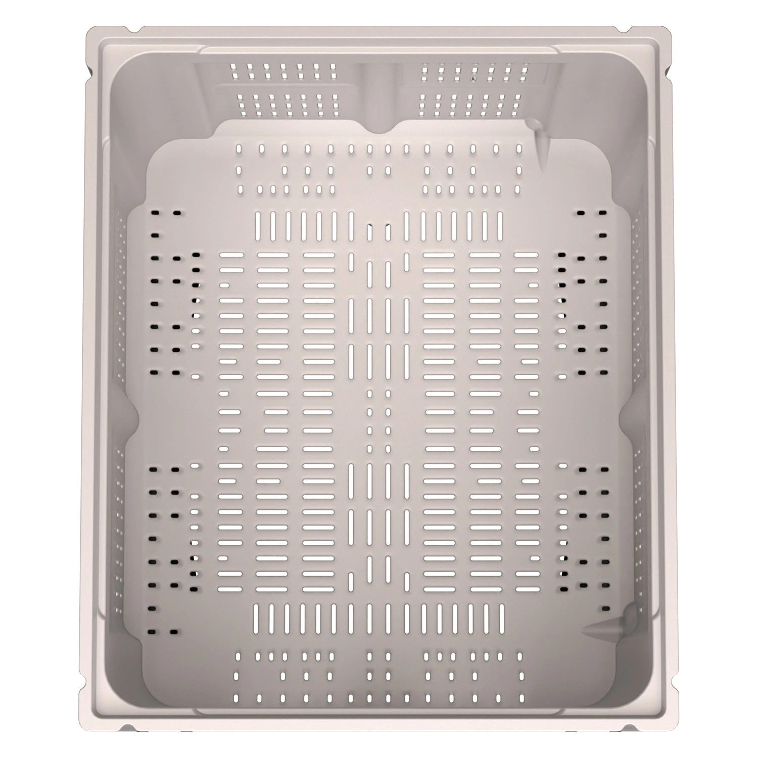 Большой контейнер 1200x1000x780 мм iPlast iBOX светло-серый c перфорированными стенками и дном, на полозьях