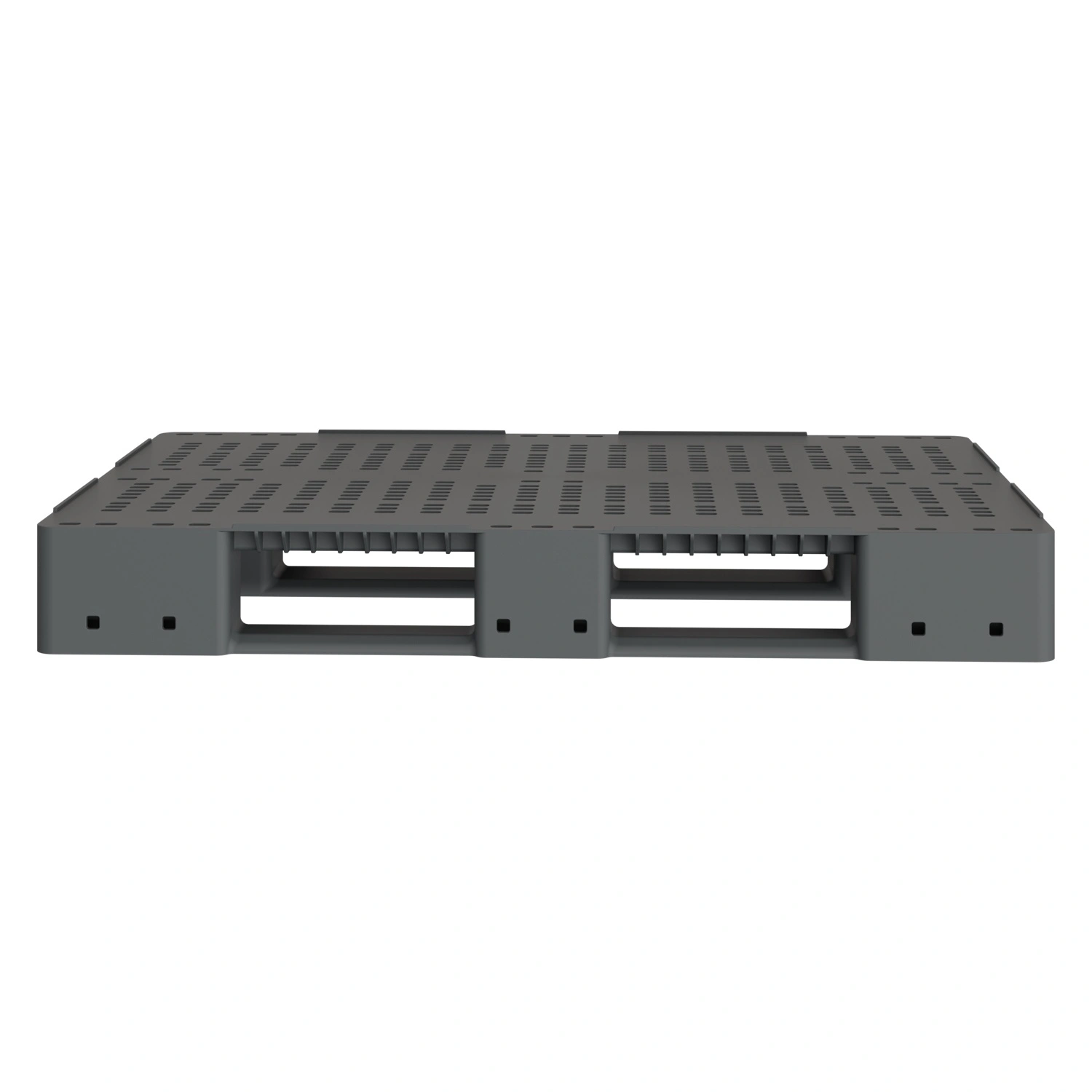 Пластиковый паллет 1200х800х150 мм iPlast серый перфорированный на 3 полозьях с бортиком и 2 трубами усиления