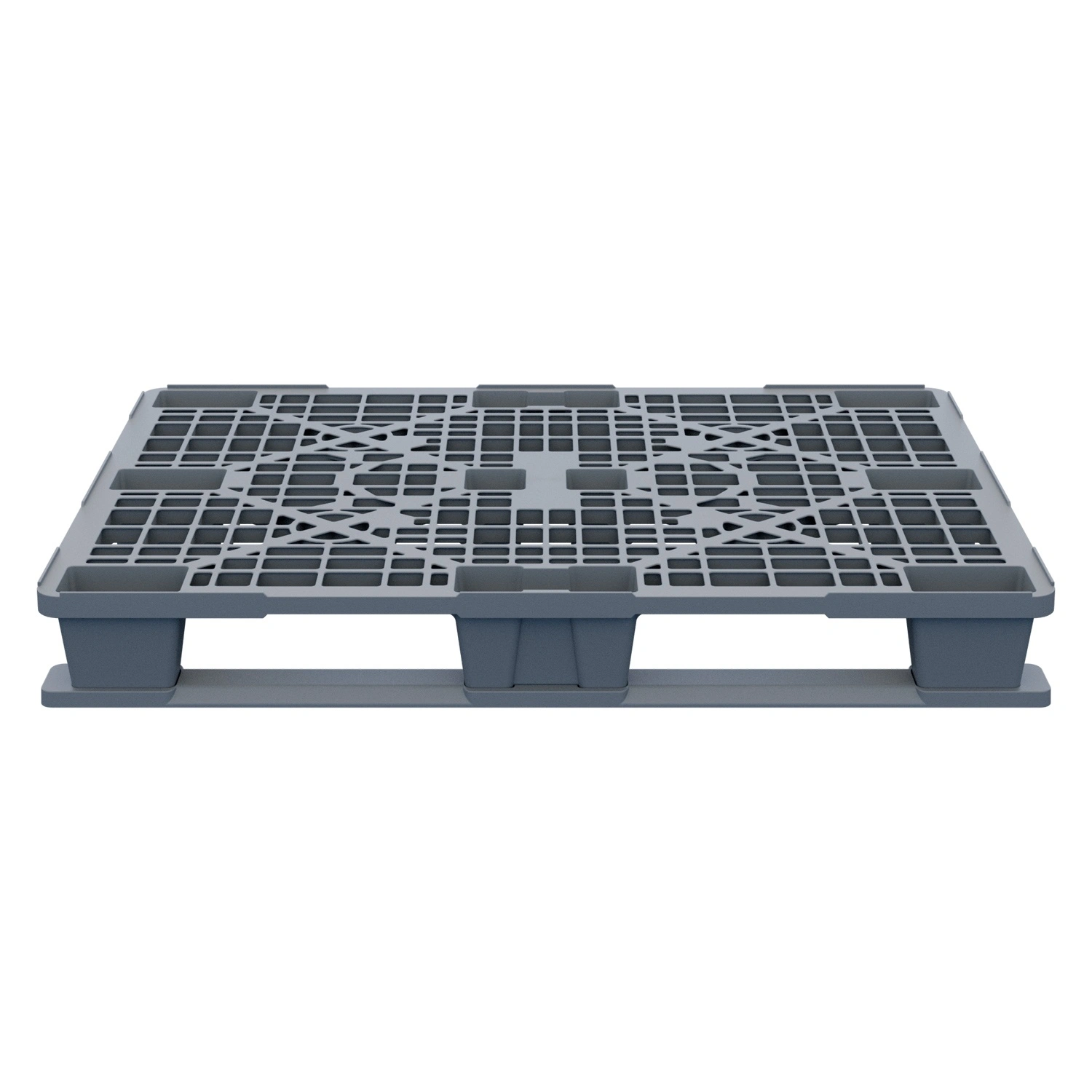 Пластиковый паллет 1200x800x150 мм iPlast серый многооборотный перфорированный на 3 полозьях с бортиком