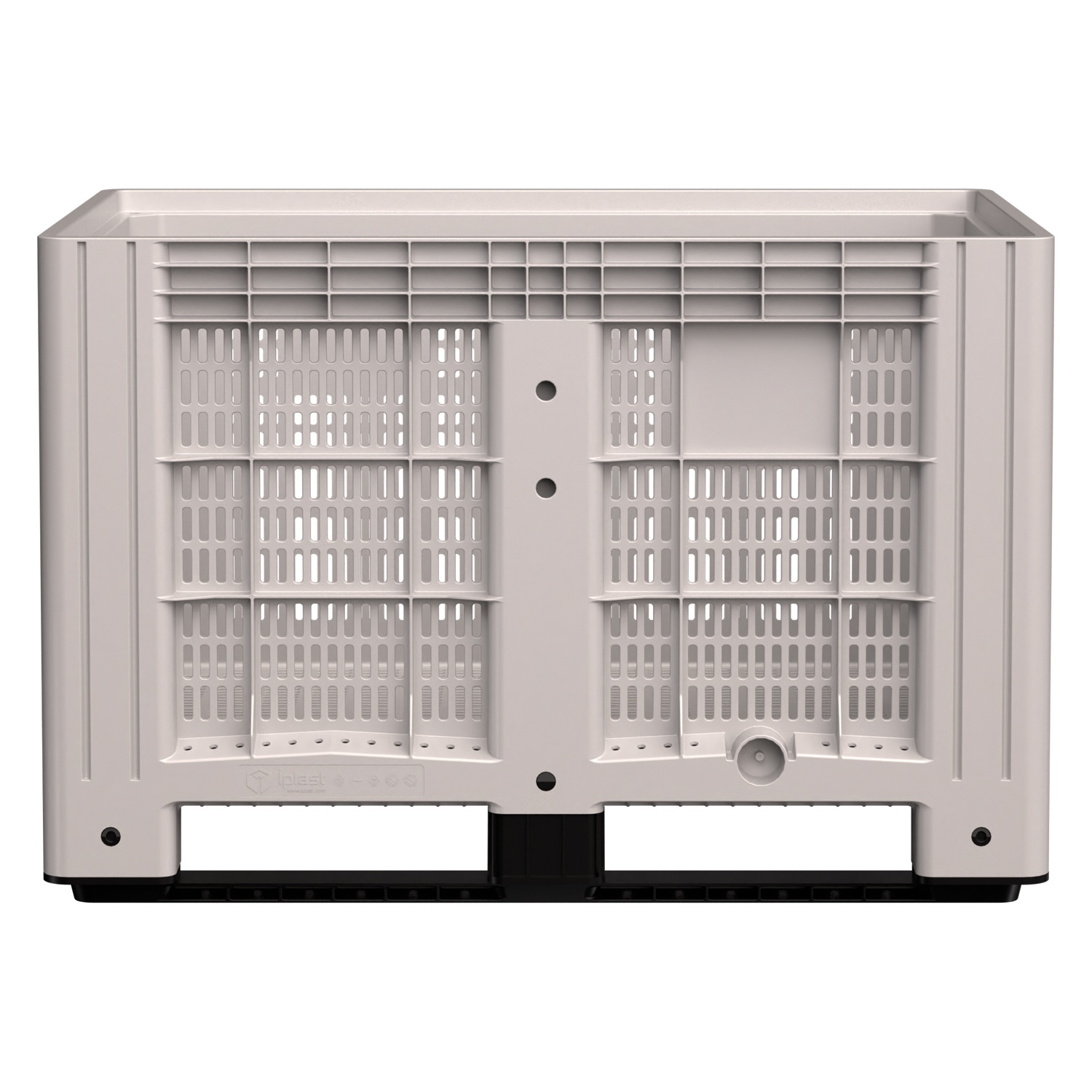 Большой контейнер 1200x800x800 мм iPlast iBOX светло-серый c перфорированными стенками и дном, на полозьях