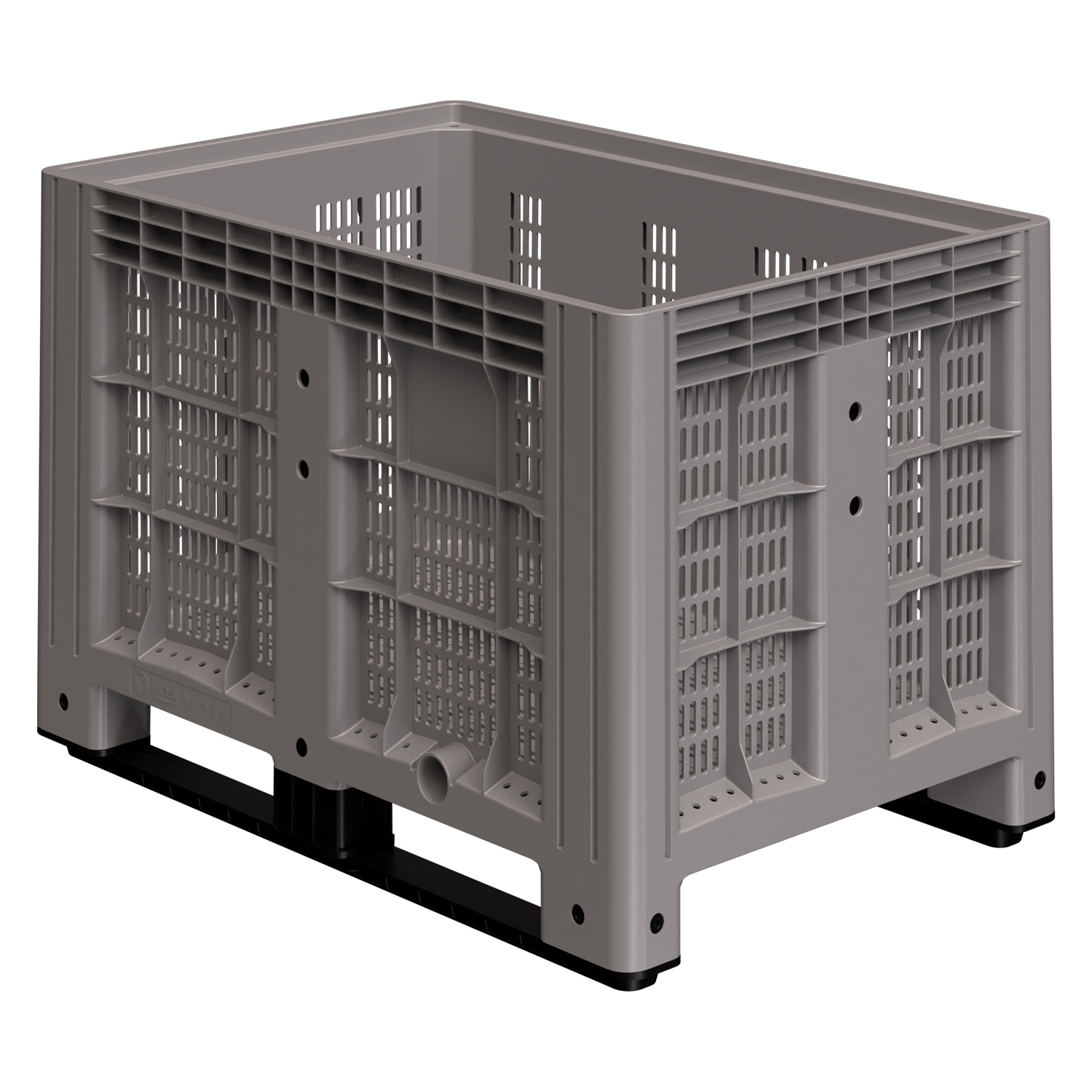 Большой контейнер 1200x800x800 мм iPlast iBOX серый c перфорированными стенками и дном, на полозьях