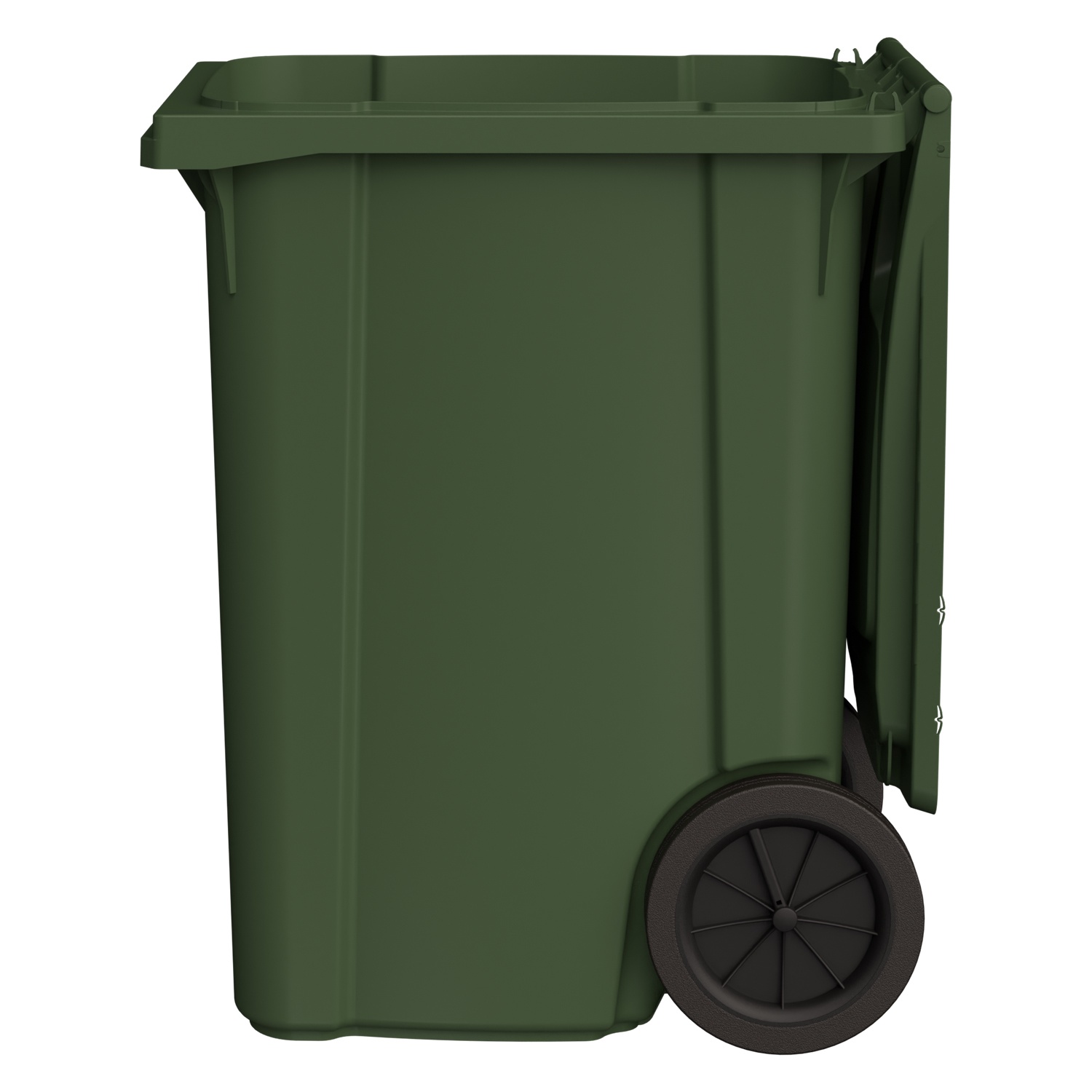 Мусорный контейнер 360 л iPlast зелёный 2-колёсный (д. 300 мм) с зелёной крышкой