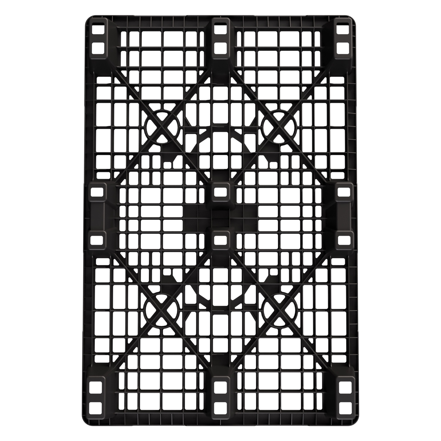 Пластиковый паллет 1200x800x140 мм iPlast чёрный ЭКО перфорированный на ножках с бортиком