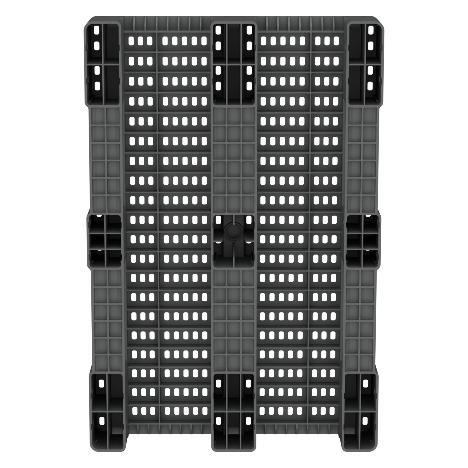 Пластиковый паллет 1200x800x150 мм iPlast серый перфорированный на 3 полозьях без бортика