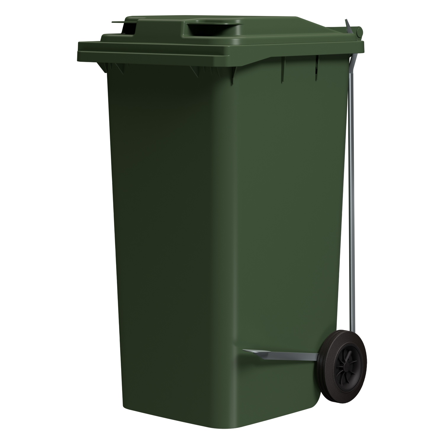 Мусорный контейнер 240 л iPlast зелёный 2-колёсный с зелёной полипропиленовой крышкой и педалью открывания