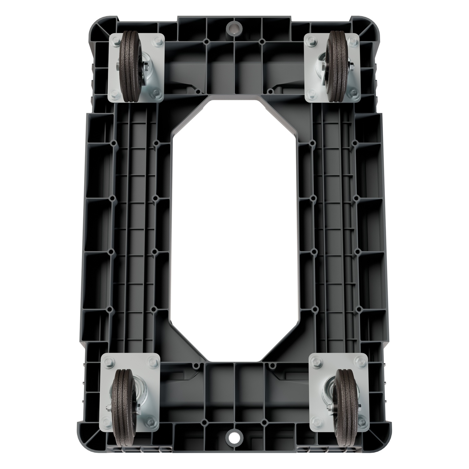 Складская тележка 620x420x185 мм iPlast серая 4-колёсная, без тормоза с отверстием