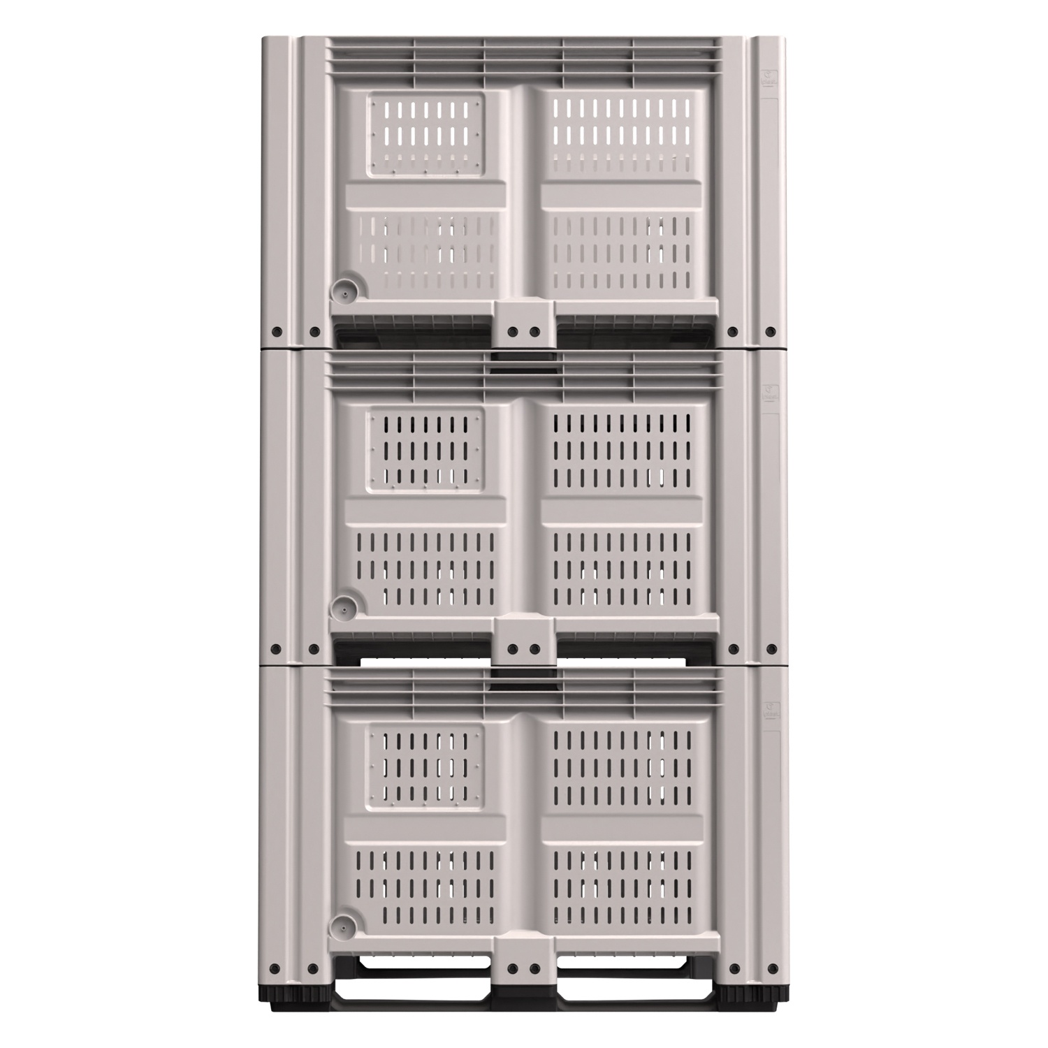 Большой контейнер 1200x1000x780 мм iPlast iBOX светло-серый c перфорированными стенками и дном, на полозьях