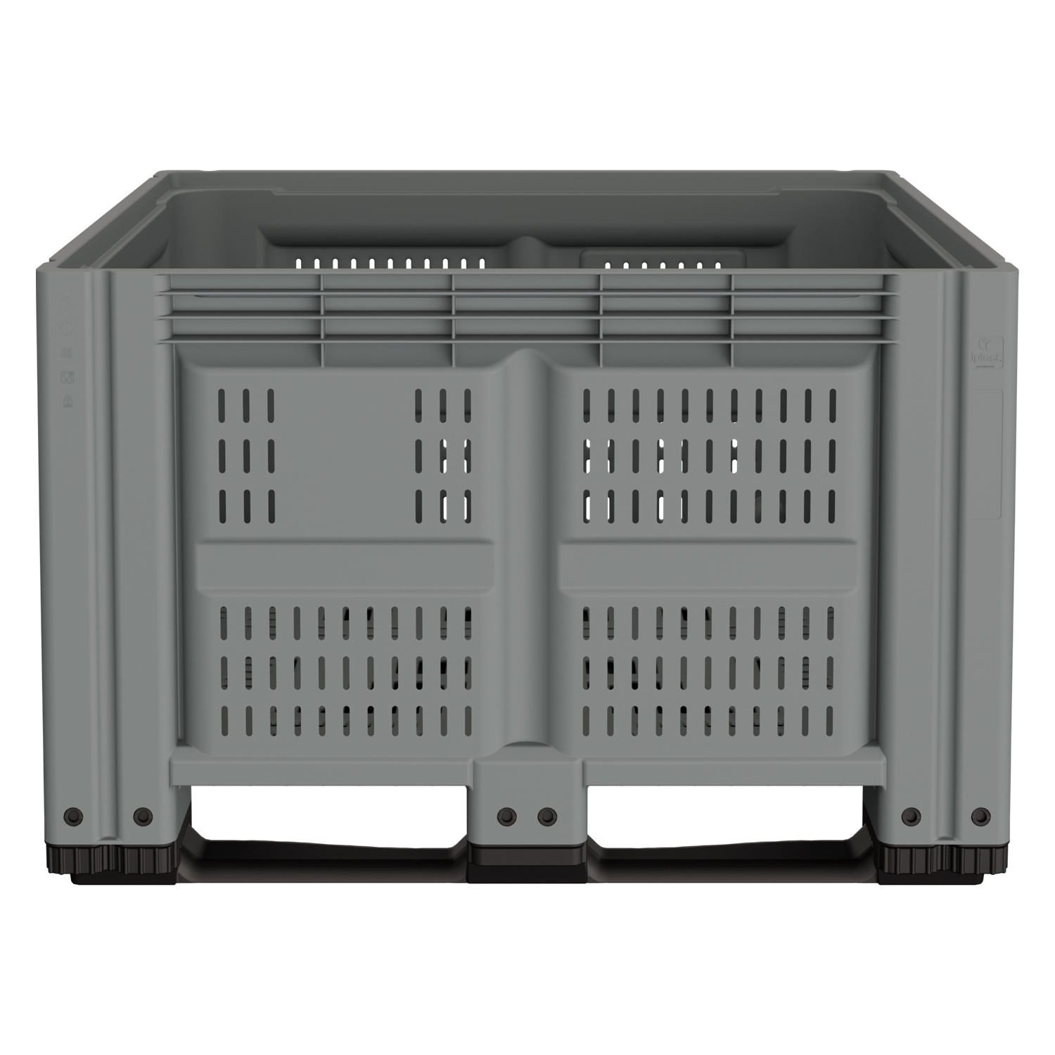 Большой контейнер 1200x1000x780 мм iPlast iBOX светло-серый c перфорированными стенками и дном, на полозьях