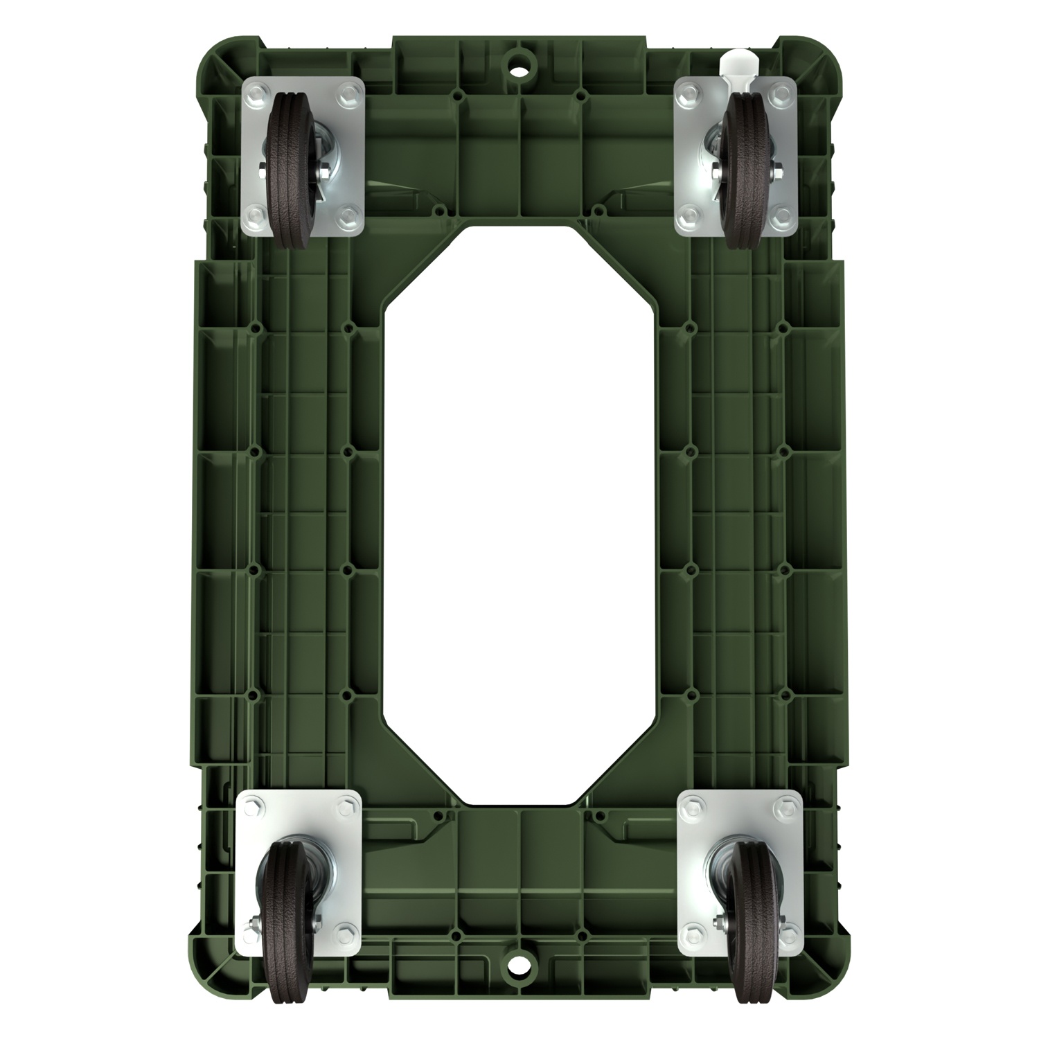Складская тележка 620x420x185 мм iPlast зелёная 4-колёсная, без тормоза с отверстием