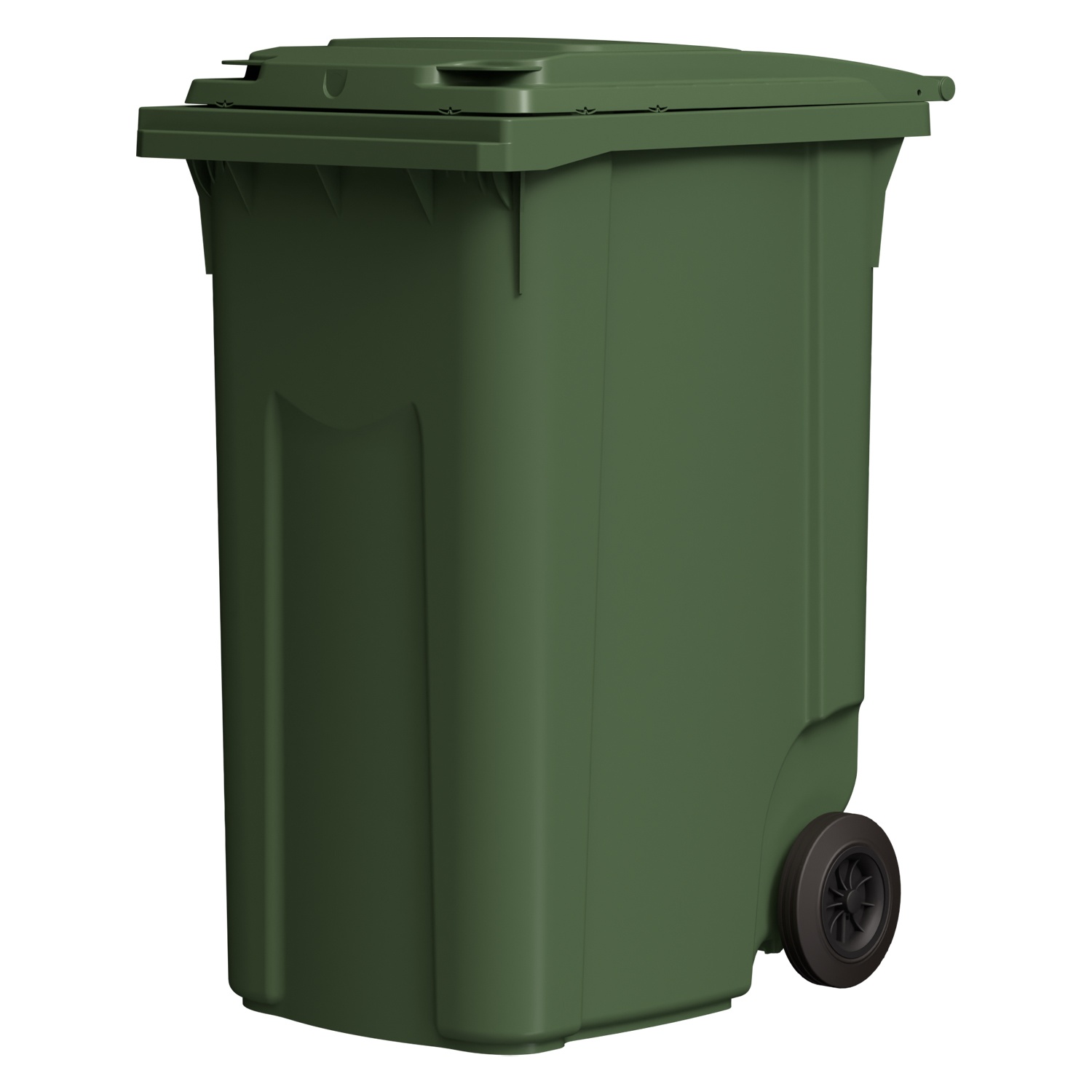 Мусорный контейнер 360 л iPlast зелёный 2-колёсный (д. 200 мм) с зелёной крышкой
