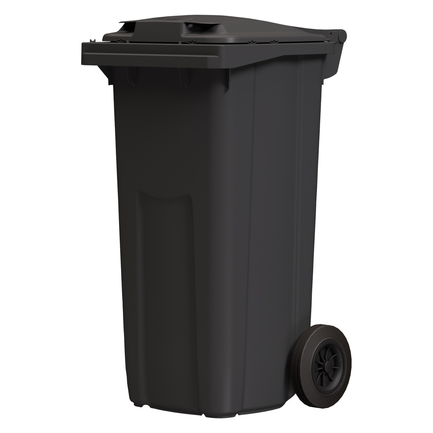 Мусорный контейнер 120 л iPlast тёмно-серый ЭКО 2-колёсный с тёмно-серой крышкой Мусорный контейнер 120 л iPlast тёмно-серый ЭКО 2-колёсный с тёмно-серой крышкой