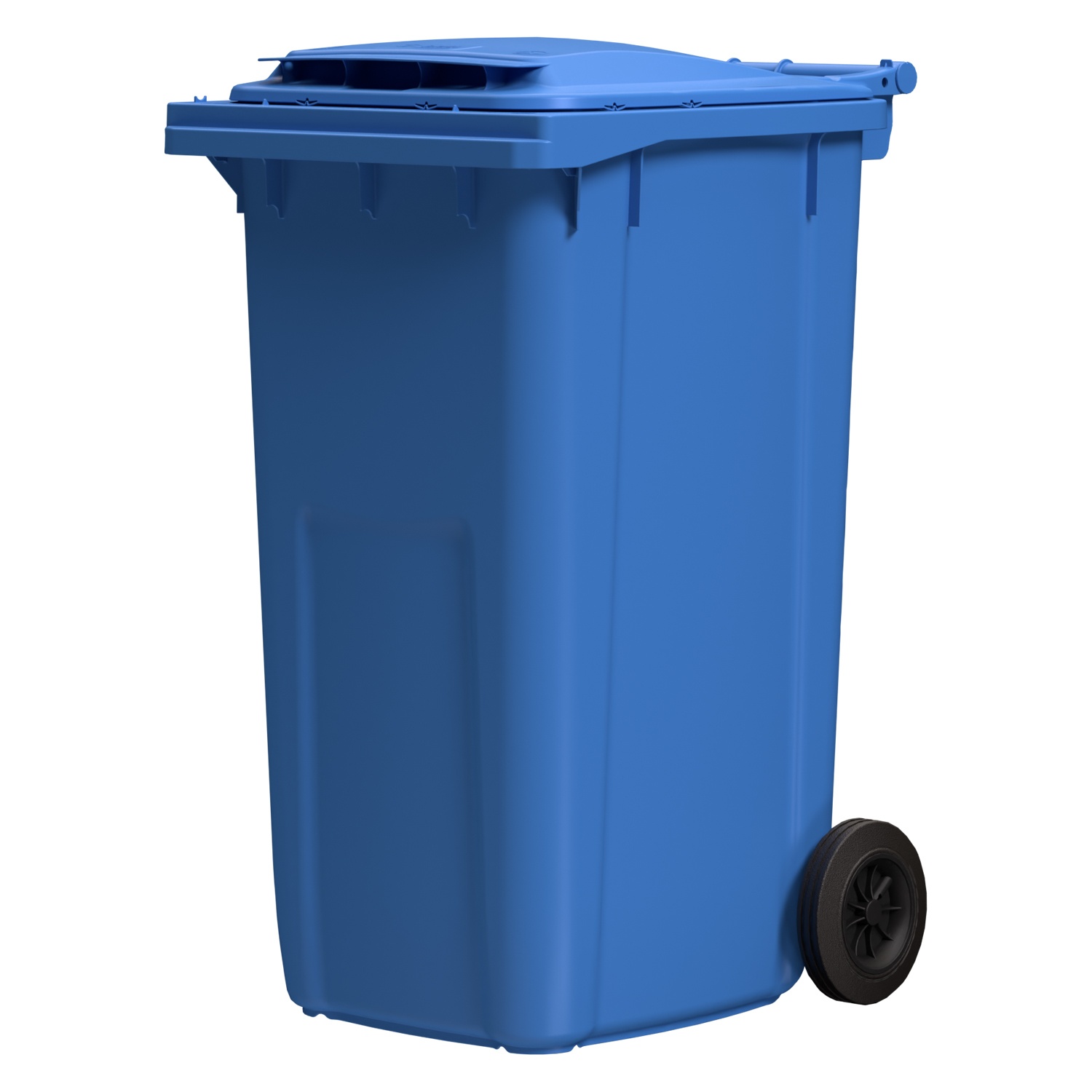 Мусорный контейнер 240 л iPlast тёмно-голубой 2-колёсный (д. 200 мм) с тёмно-голубой крышкой