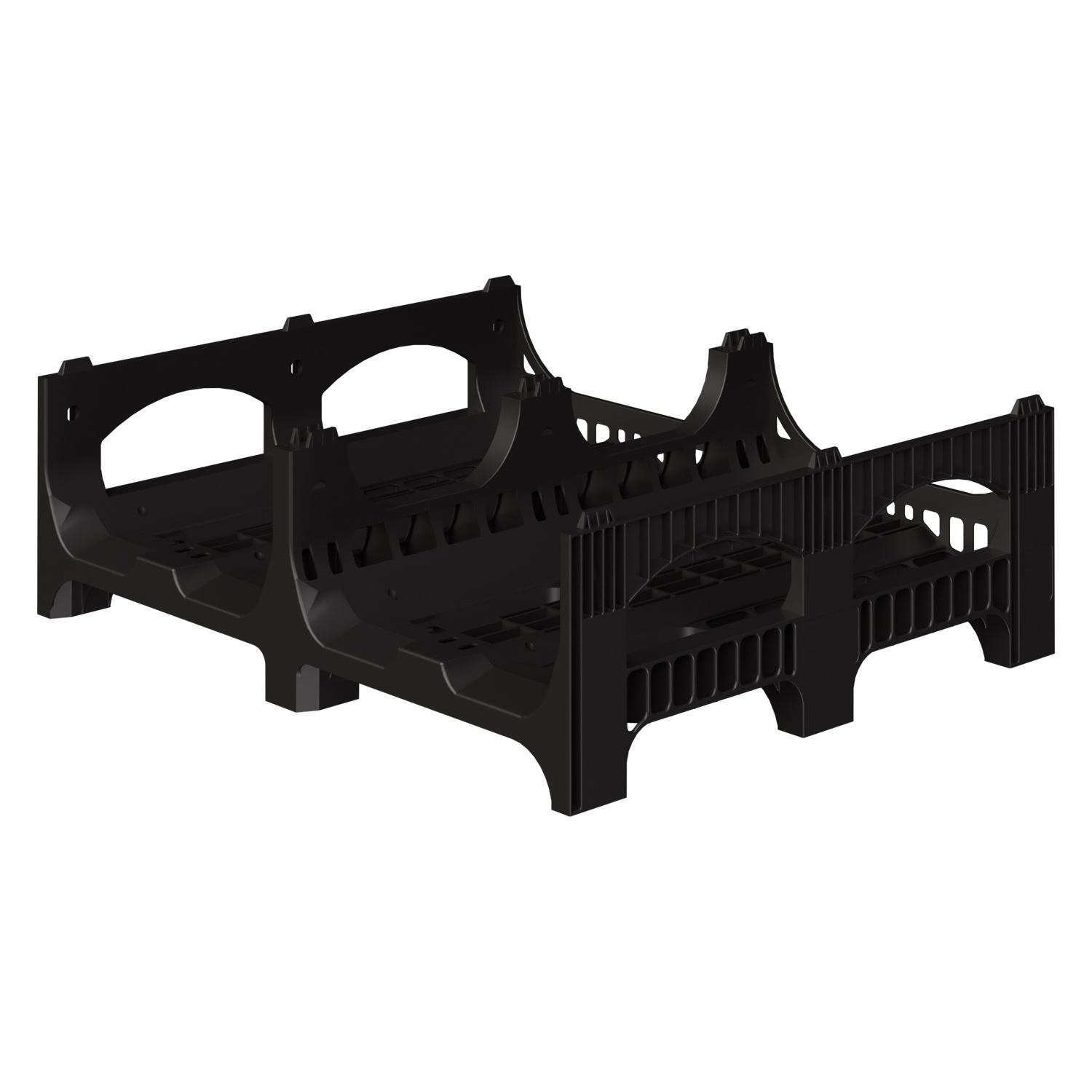 Пластиковый паллет BottleRack 1200х1000х380 мм iPlast чёрный ЭКО перфорированный на ножках с бортиком для бутылей