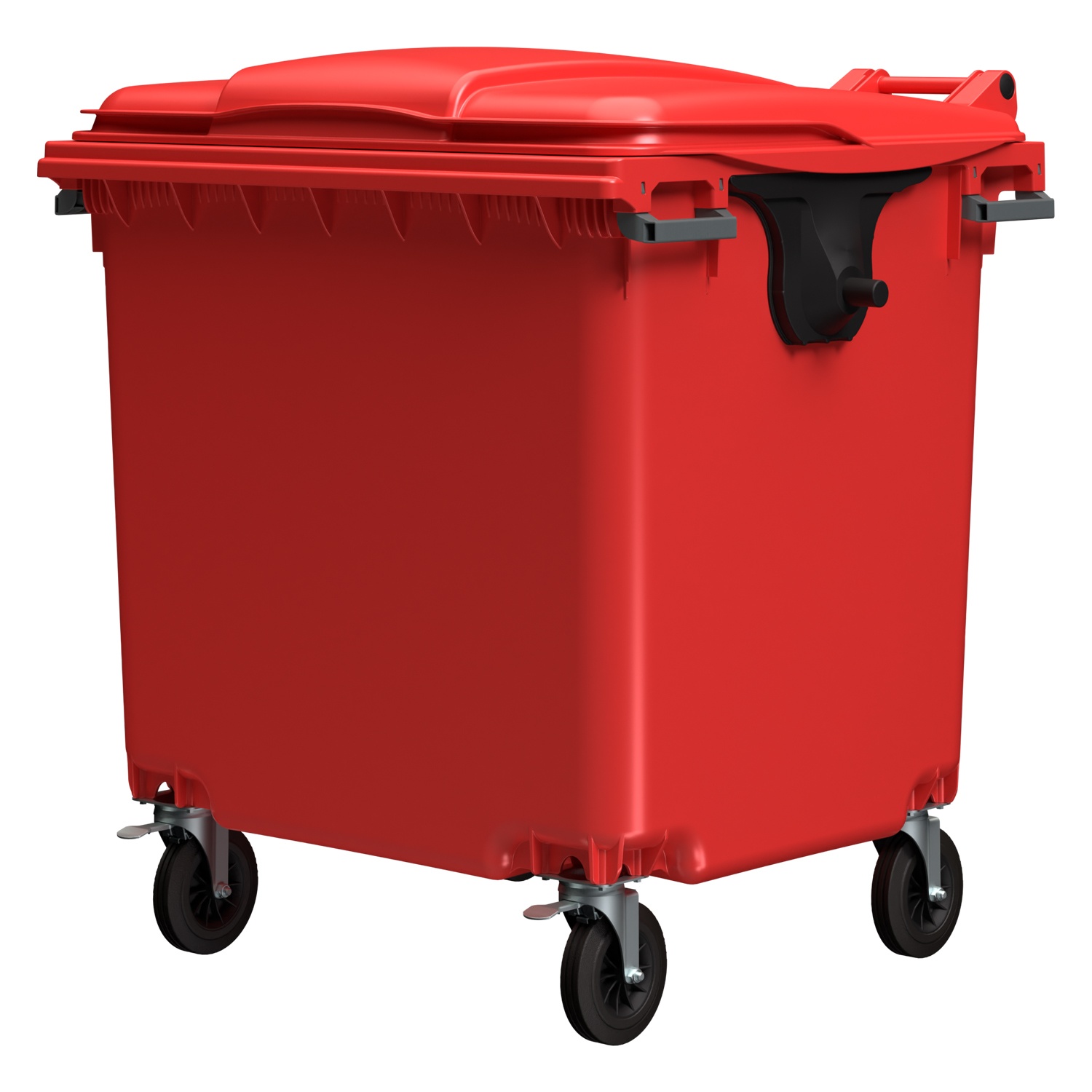 Мусорный контейнер 1100 л iPlast красный 4-колёсный с красной крышкой без педали