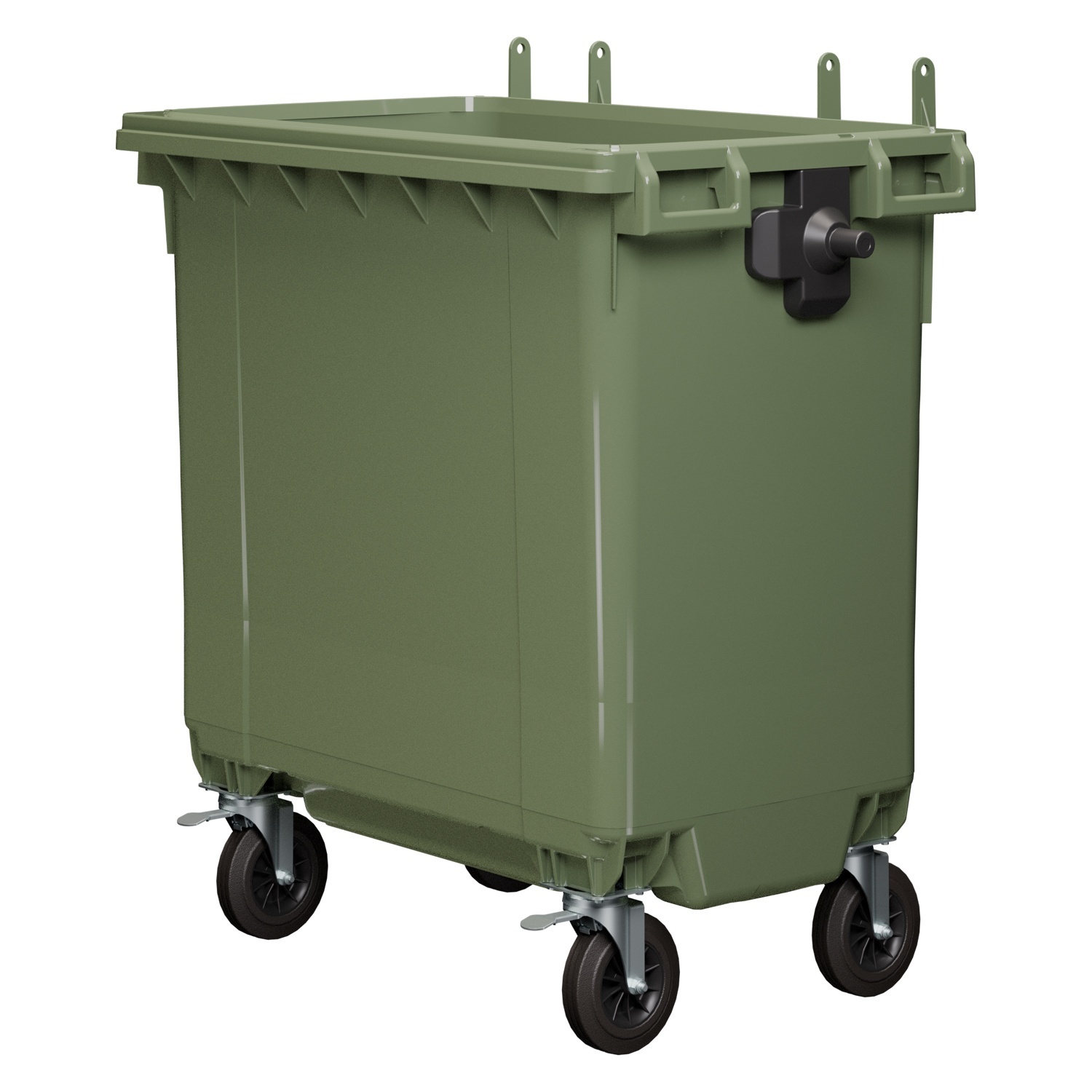 Мусорный бак (боди) мусорного контейнера 770 л iPlast зелёный 4-колёсный с цапфами и заглушкой
