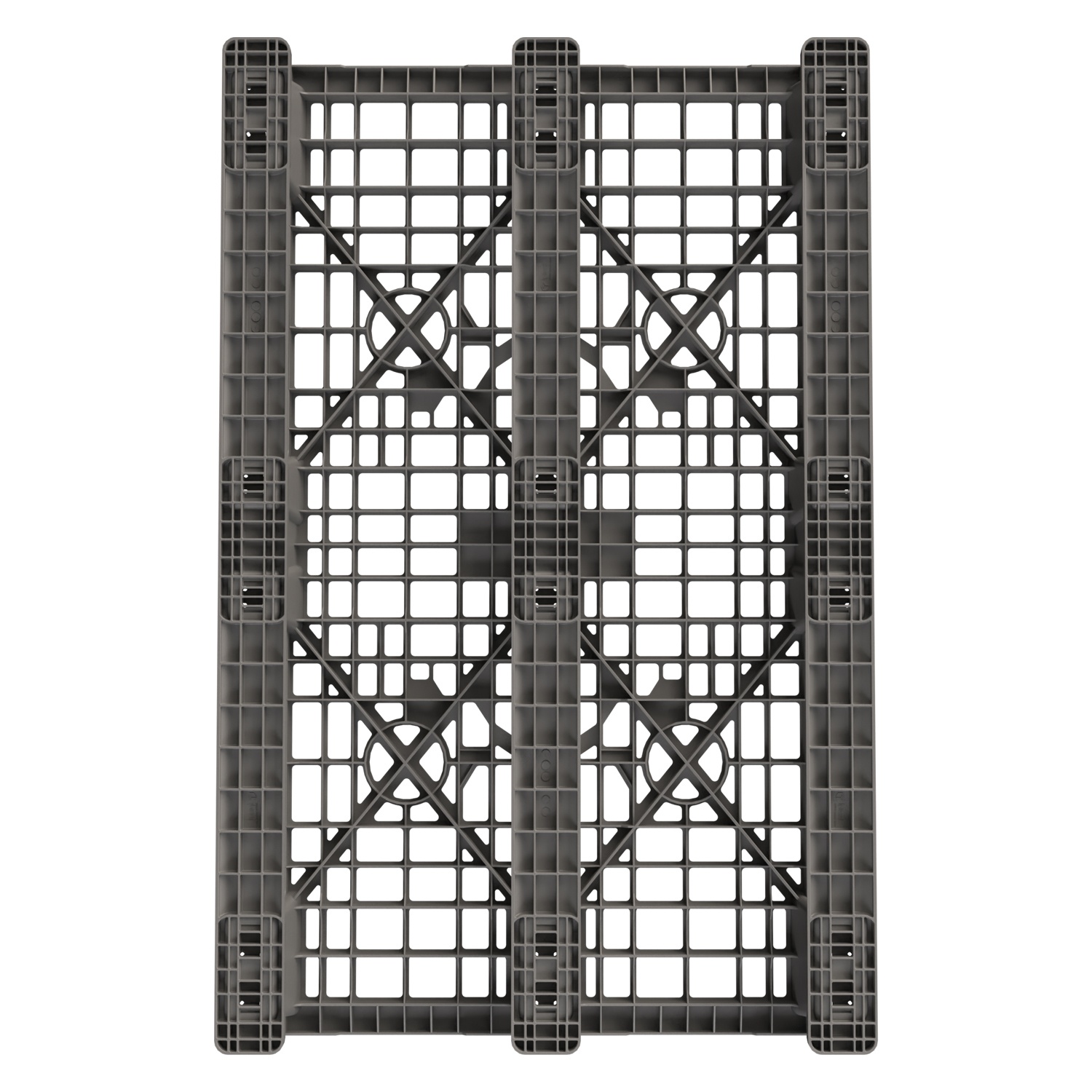 Пластиковый паллет 1200x800x150 мм iPlast серый многооборотный перфорированный на 3 полозьях с бортиком