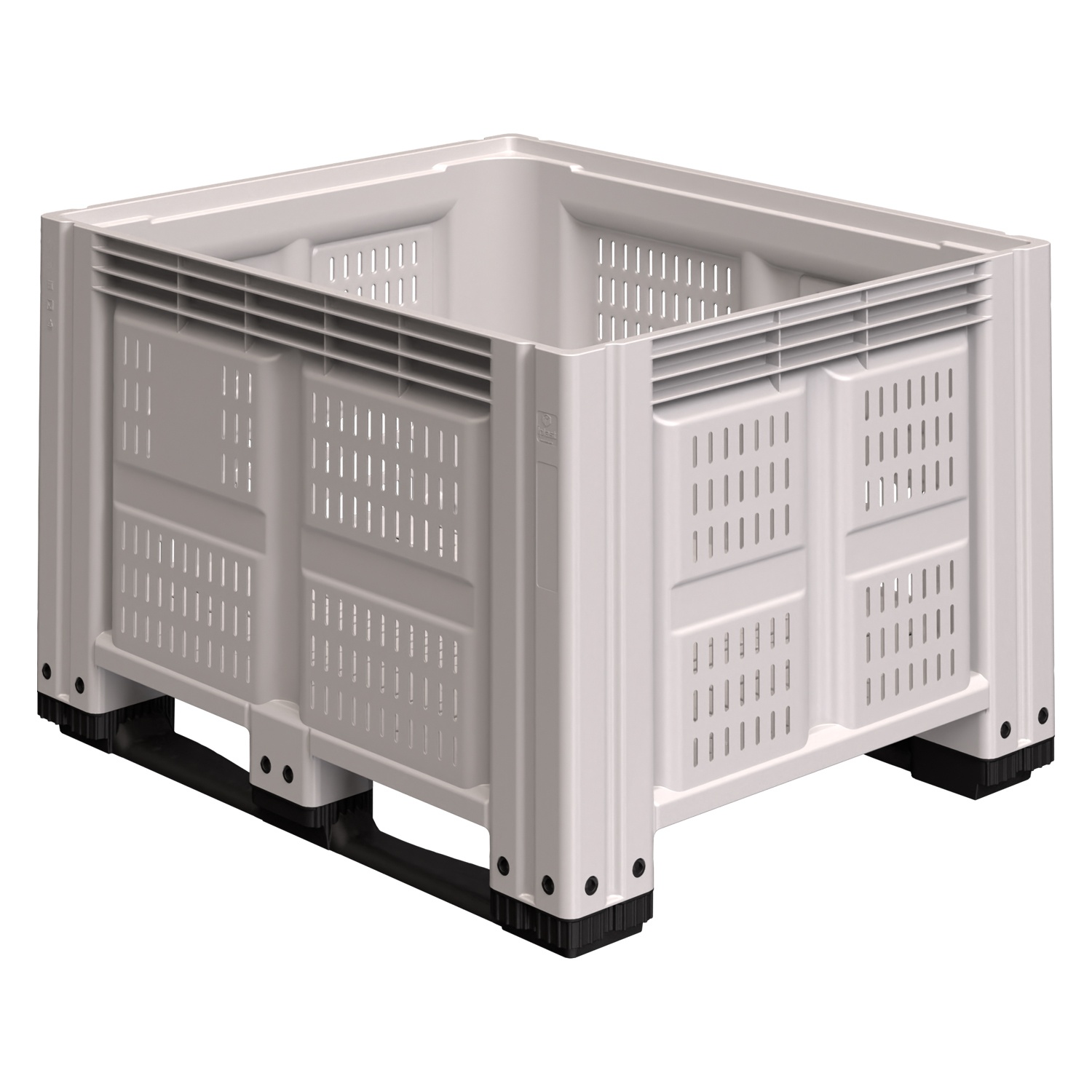 Большой контейнер 1200x1000x780 мм iPlast iBOX светло-серый c перфорированными стенками и дном, на полозьях