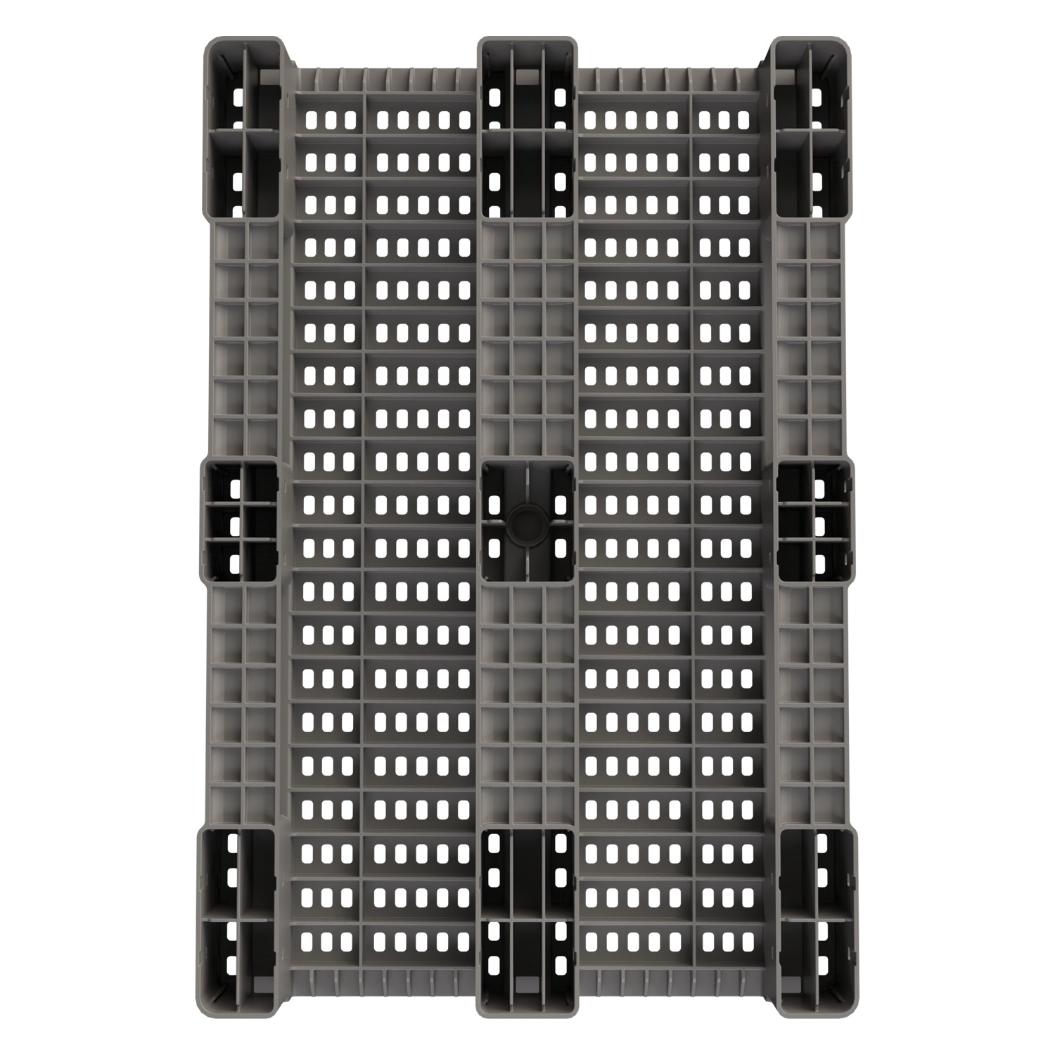 Пластиковый паллет 1200x800x150 мм iPlast серый перфорированный на 3 полозьях с бортиком