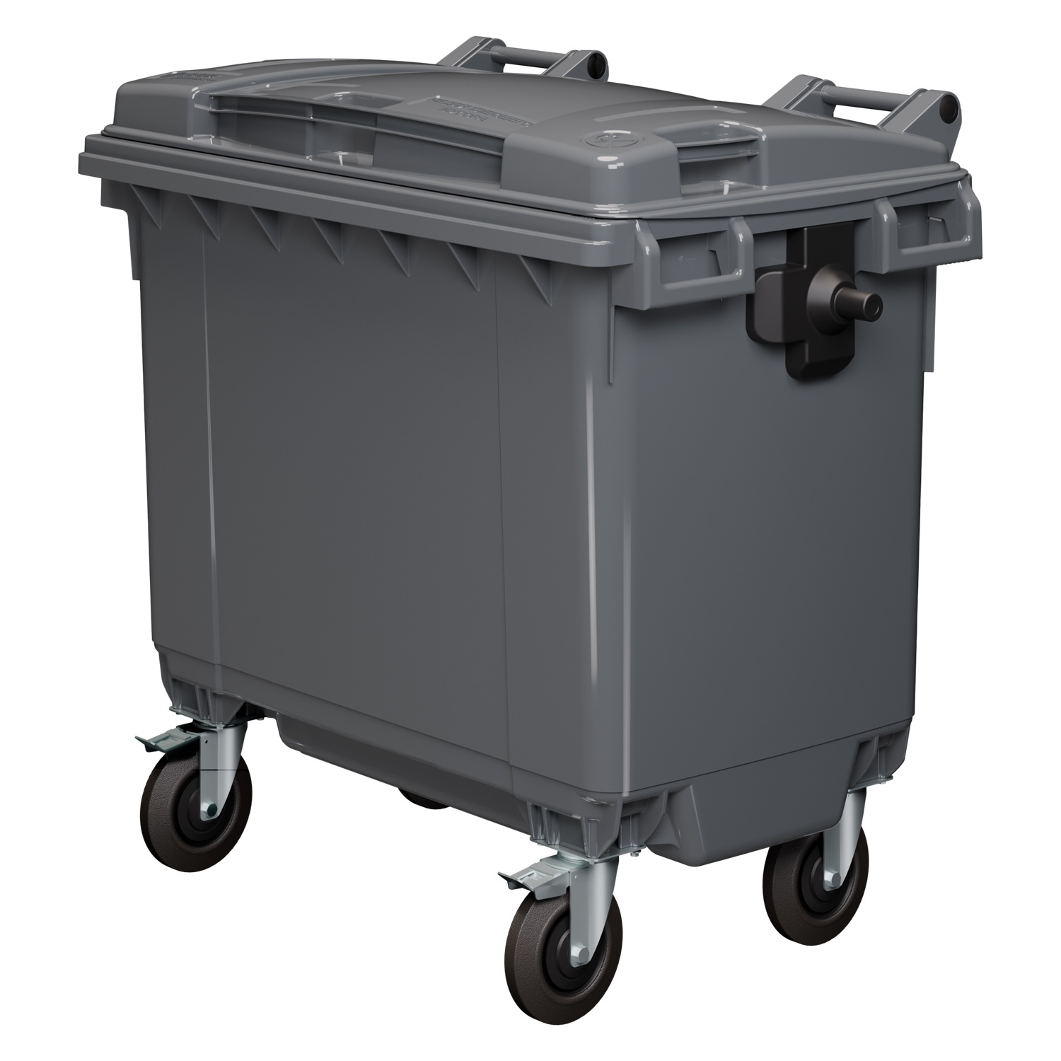 Мусорный контейнер 660 л iPlast тёмно-серый 4-колёсный с тёмно-серой крышкой