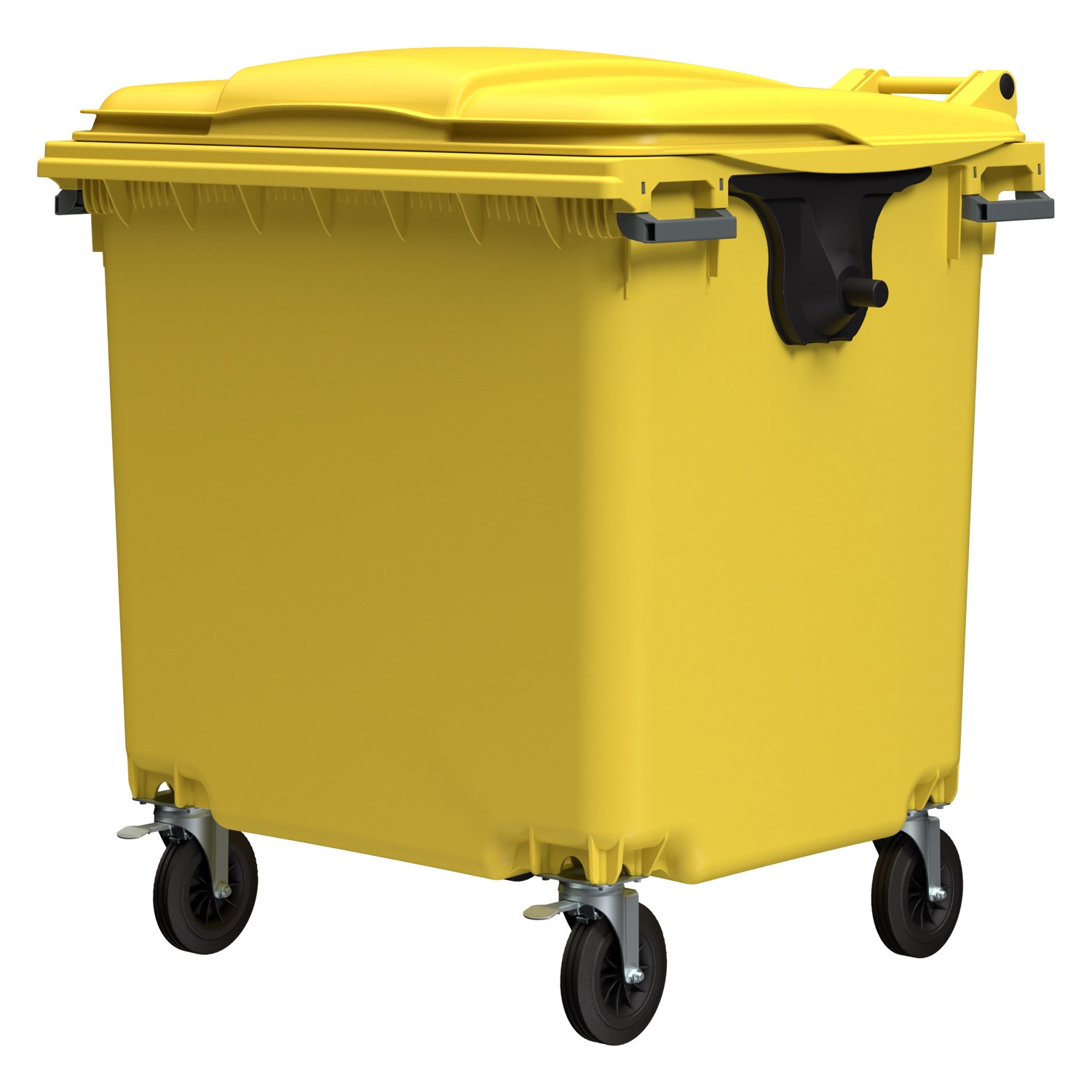 Мусорный контейнер 1100 л iPlast жёлтый 4-колёсный с жёлтой крышкой без педали