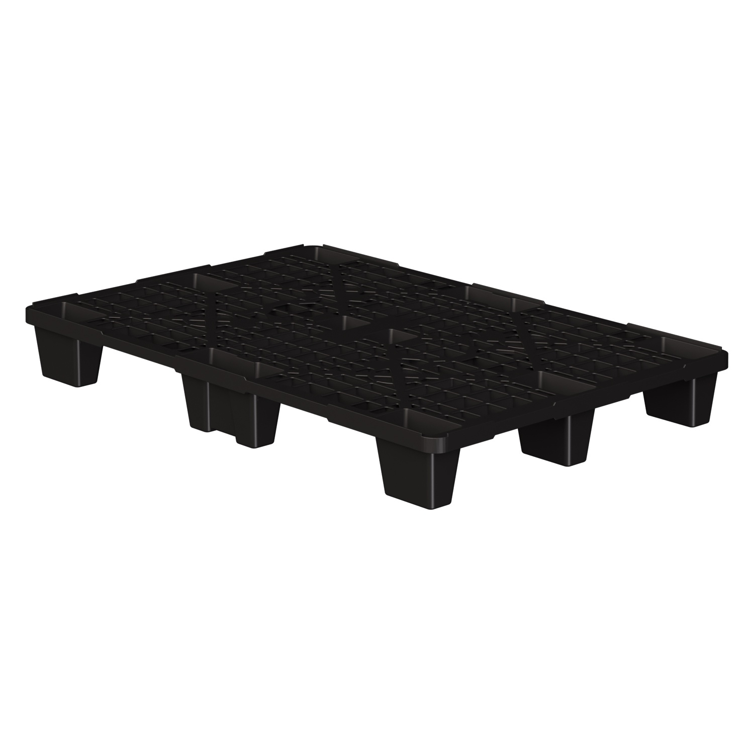 Пластиковый паллет 1200x800x140 мм iPlast чёрный ЭКО перфорированный на ножках с бортиком