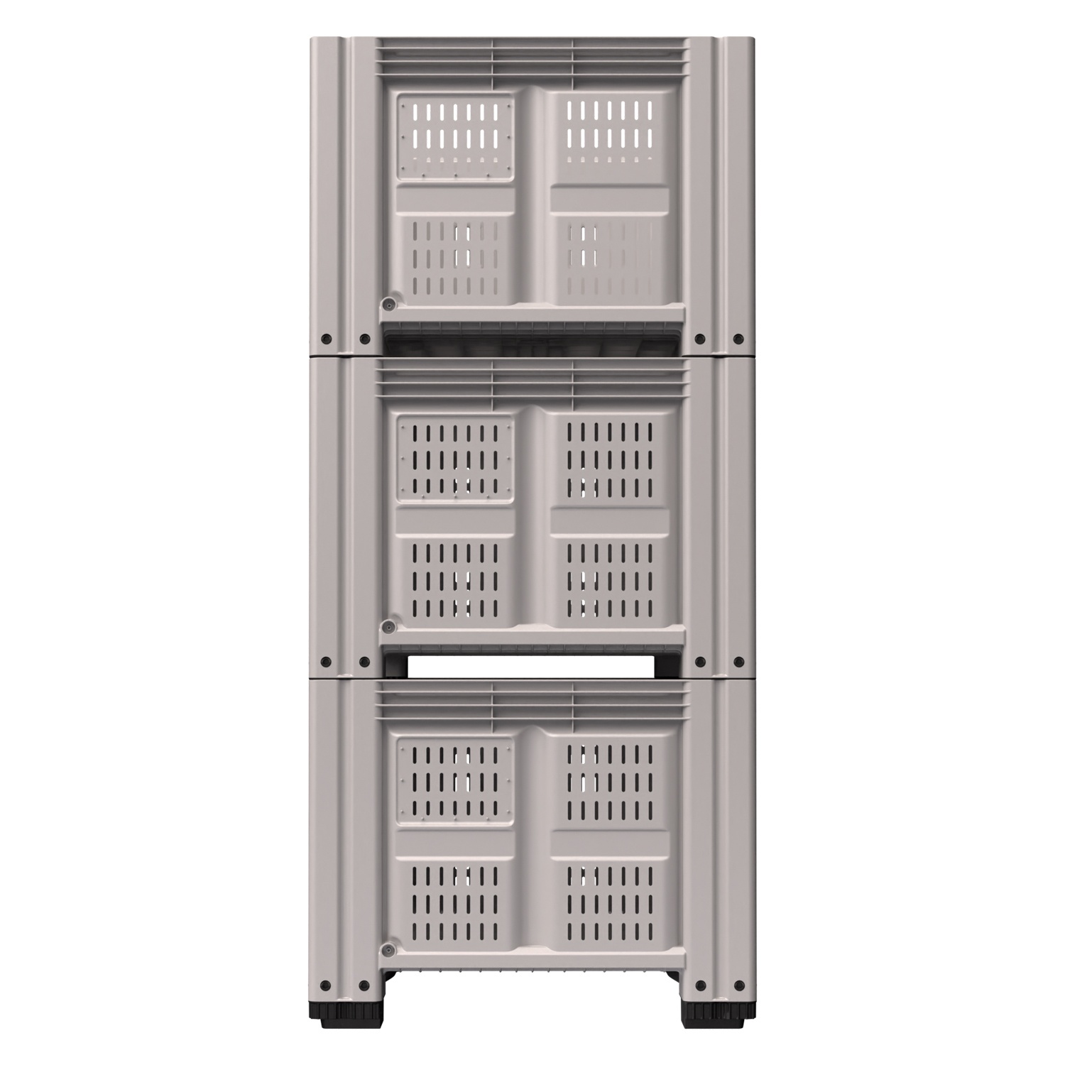 Большой контейнер 1200x1000x780 мм iPlast iBOX светло-серый c перфорированными стенками и дном, на полозьях