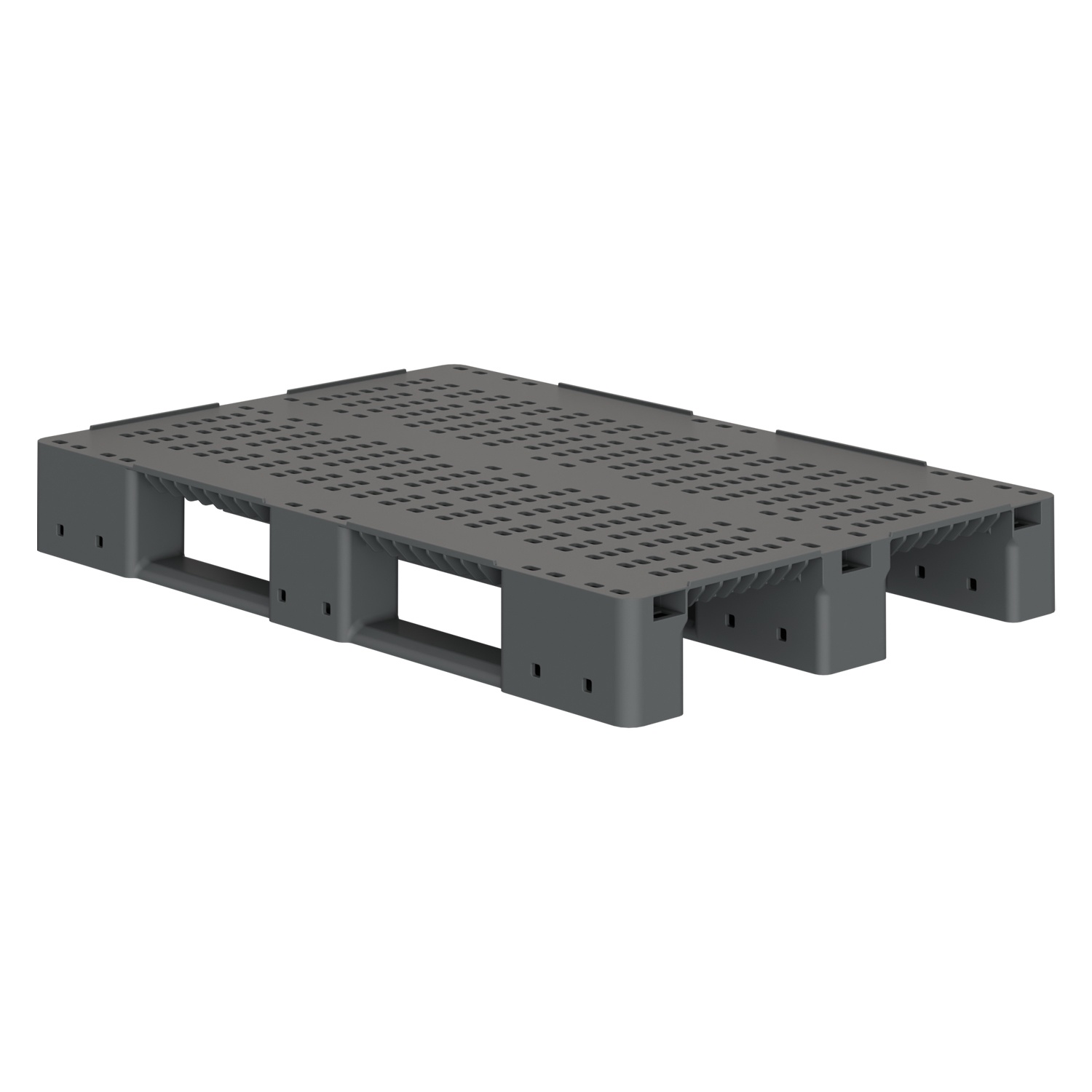 Пластиковый паллет 1200x800x150 мм iPlast серый перфорированный на 3 полозьях с бортиком