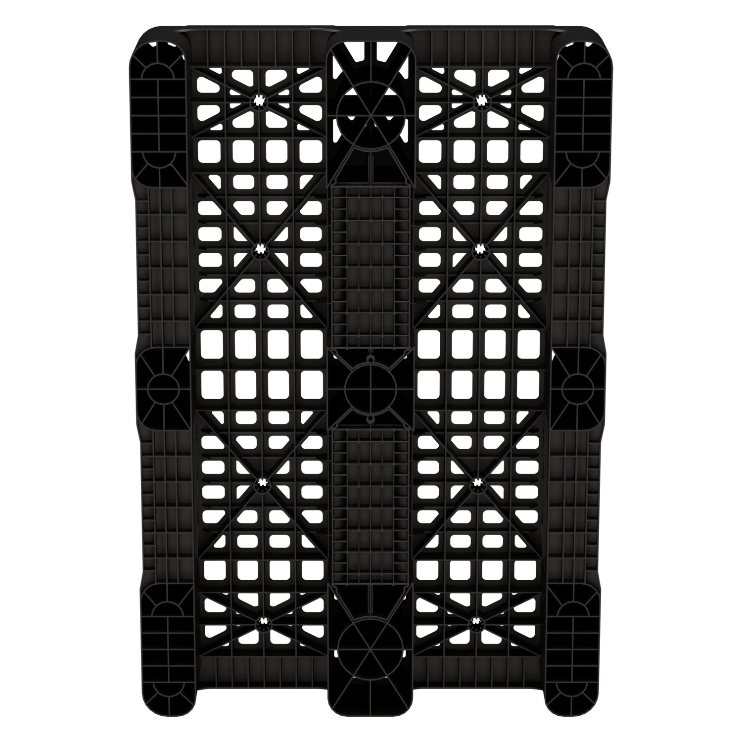 Пластиковый паллет 1200x800x150 мм iPlast чёрный перфорированный на 3 полозьях с бортиком