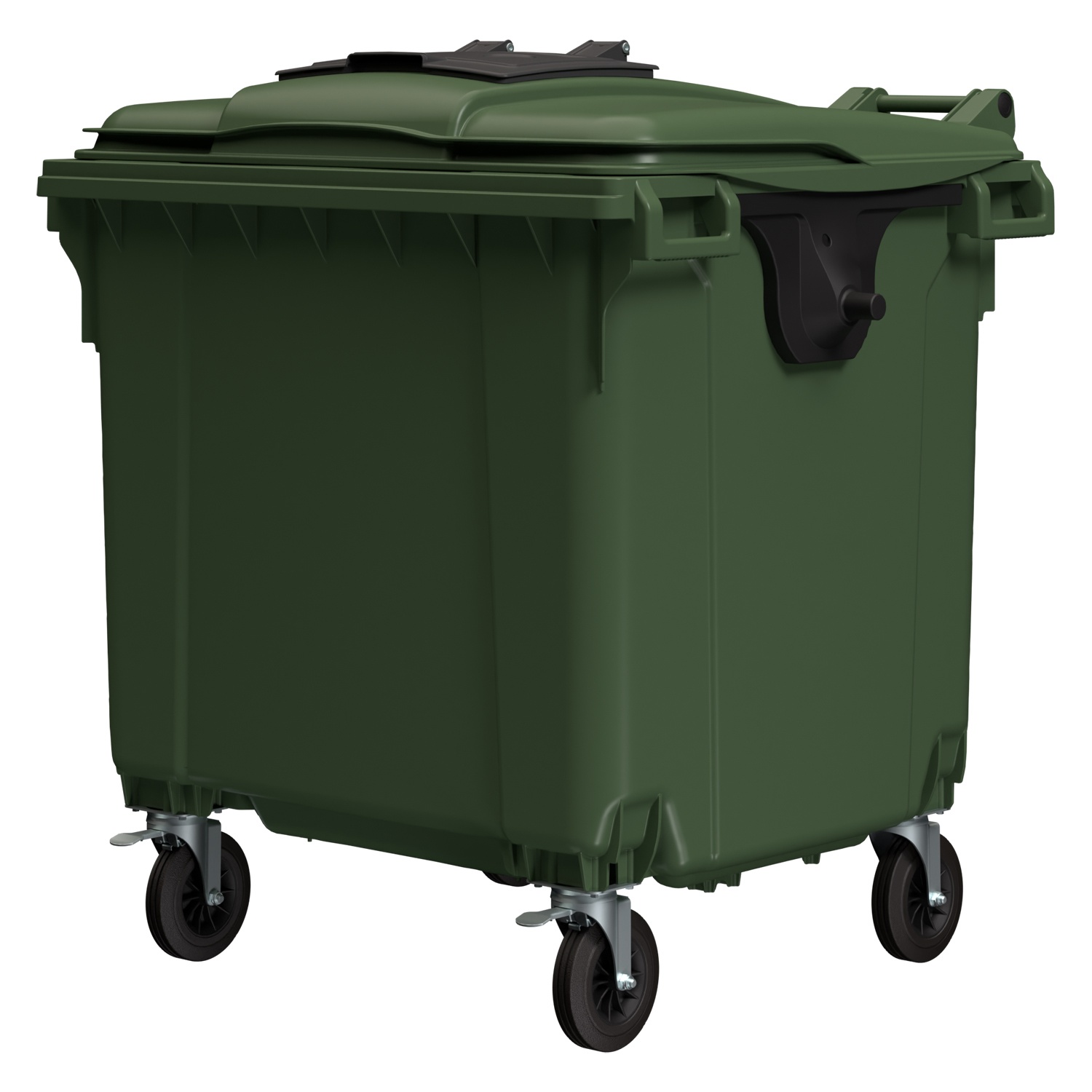 Мусорный контейнер 1100 л iPlast зелёный 4-колёсный с зелёной крышкой и тёмно-серой мини-крышкой Мусорный контейнер 1100 л iPlast зелёный 4-колёсный с зелёной крышкой и тёмно-серой мини-крышкой