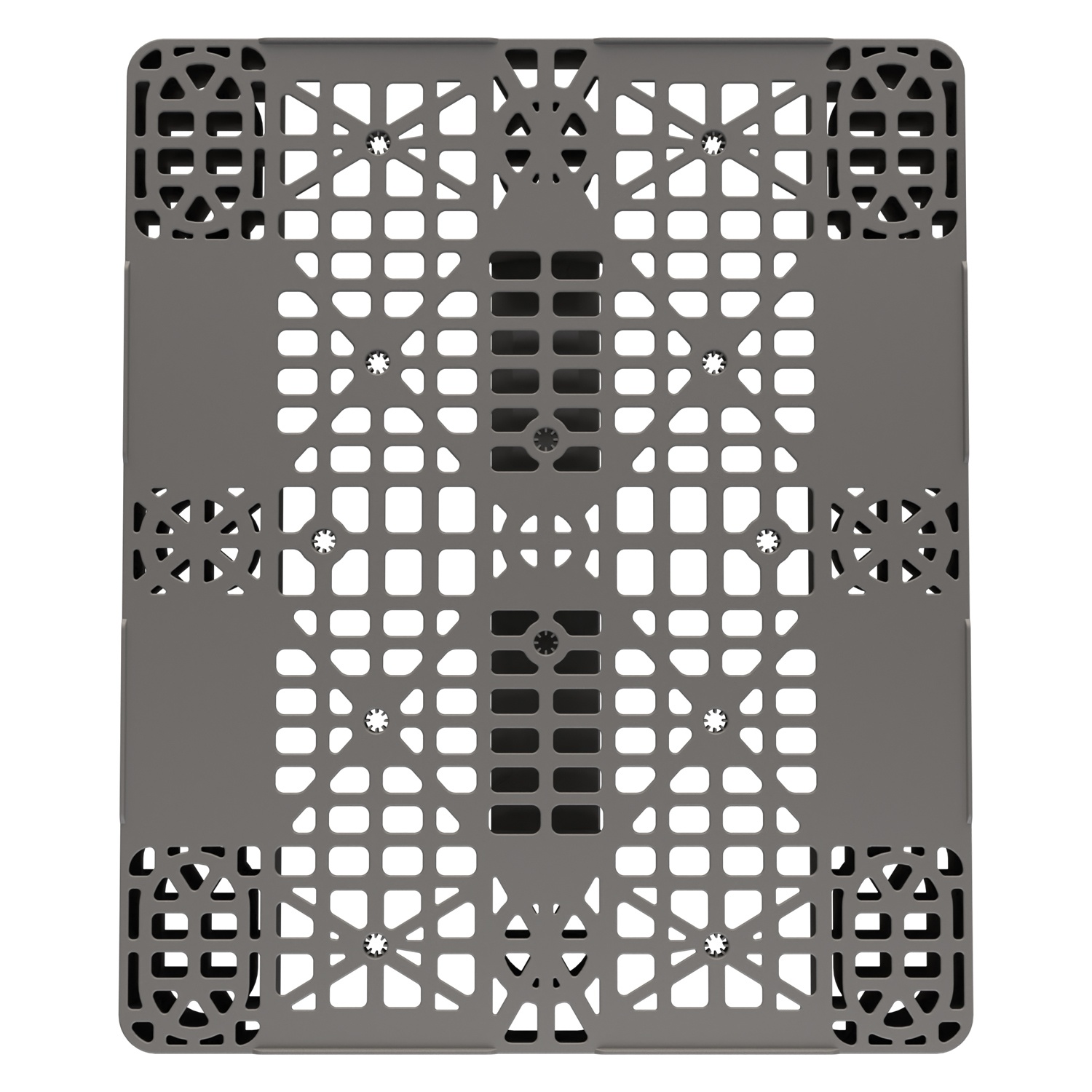 Пластиковый паллет 1200x1000x150 мм iPlast серый многооборотный перфорированный на 3 полозьях с бортиком