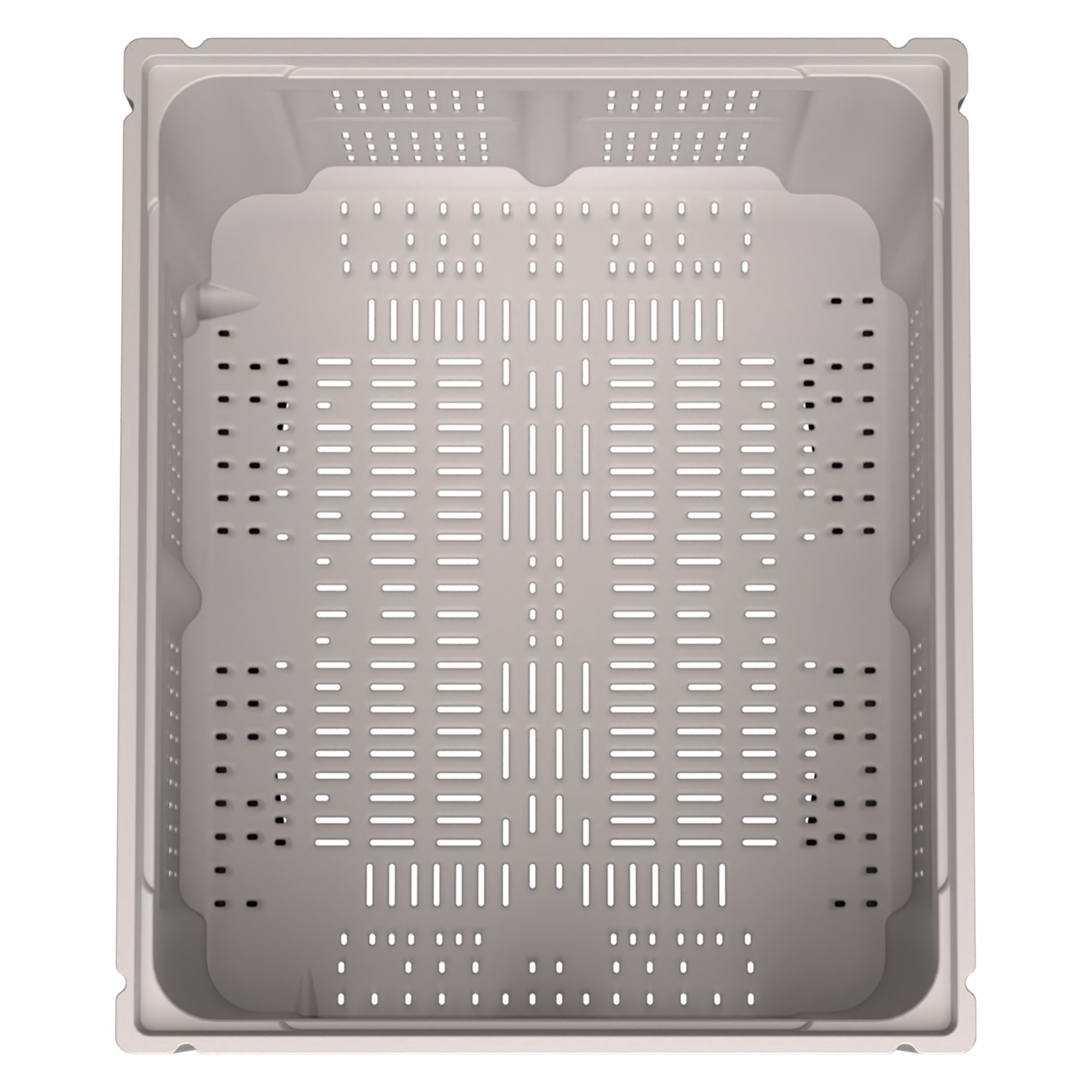 Большой контейнер 1200x1000x780 мм iPlast iBOX светло-серый c перфорированными стенками и дном, на полозьях