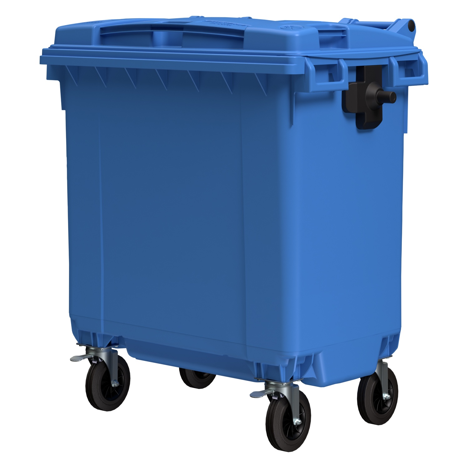 Мусорный контейнер 770 л iPlast тёмно-голубой 4-колёсный с тёмно-голубой крышкой