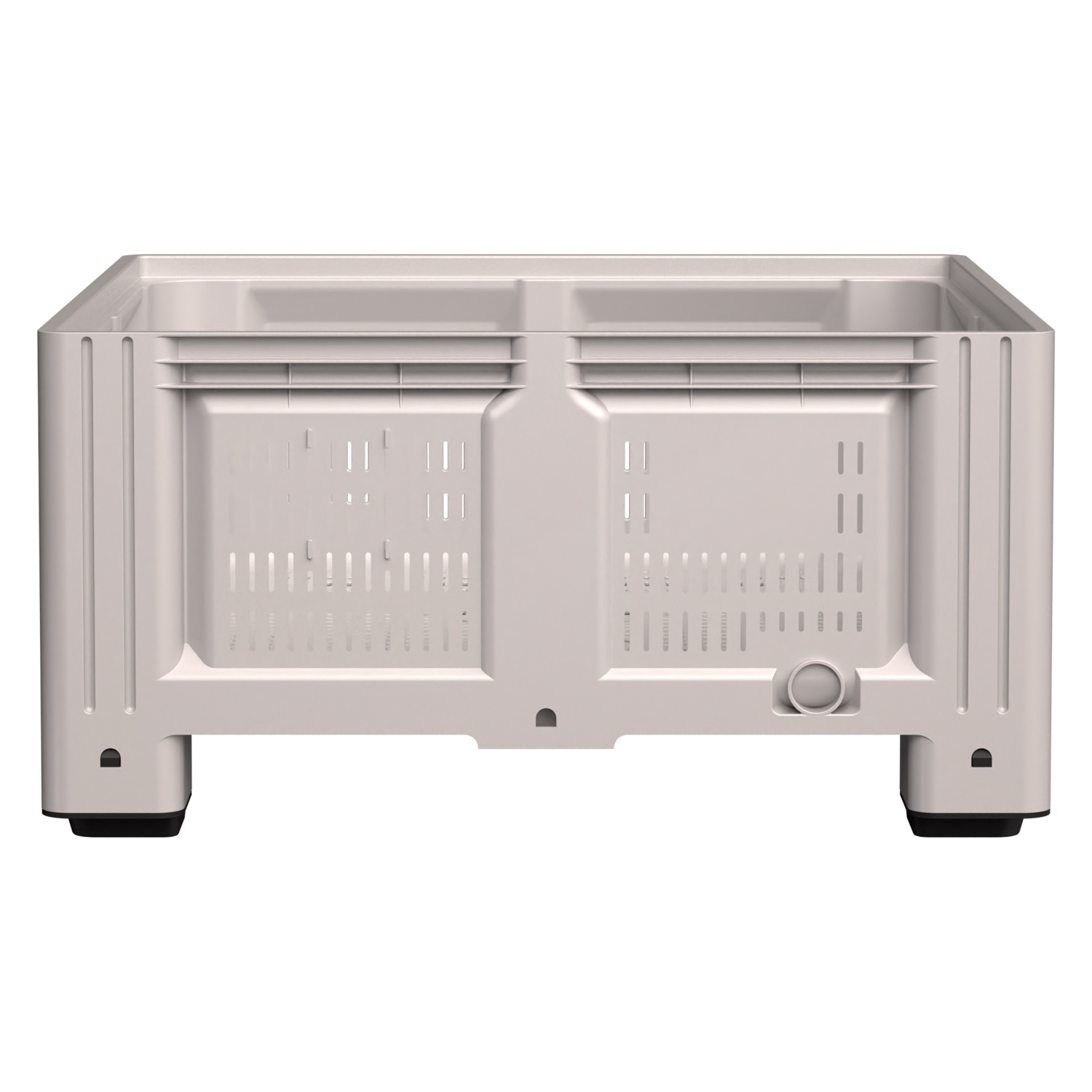 Большой контейнер 1130x1130x580 мм iPlast iBOX светло-серый c перфорированными стенками и дном, на ножках