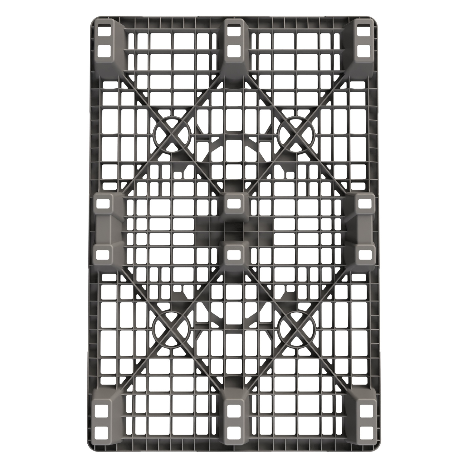 Пластиковый паллет 1200x800x140 мм iPlast серый перфорированный на ножках с бортиком Пластиковый паллет 1200x800x140 мм iPlast серый перфорированный на ножках с бортиком