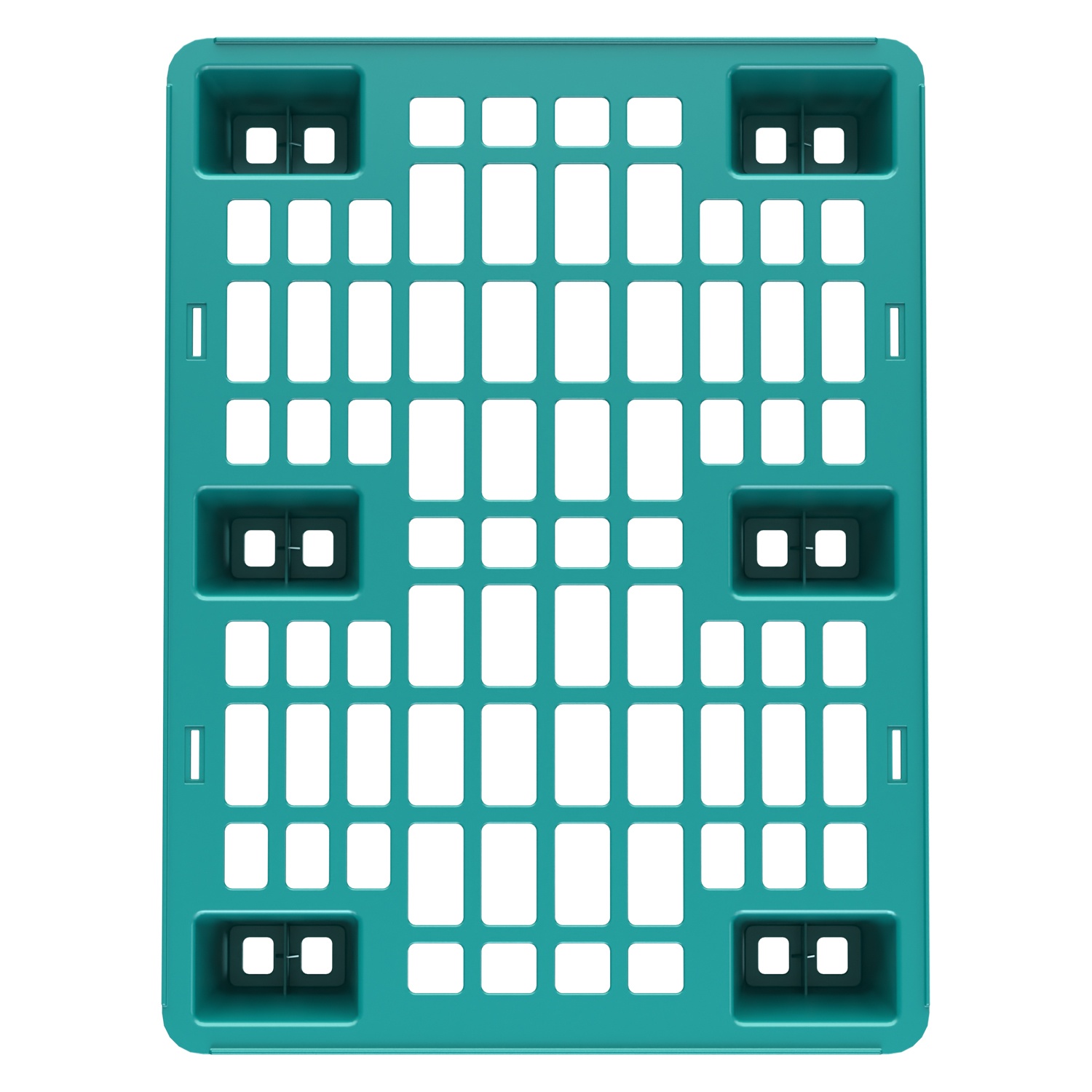 Пластиковый паллет 800x600x135 мм iPlast бирюзовый перфорированный на ножках с бортиком
