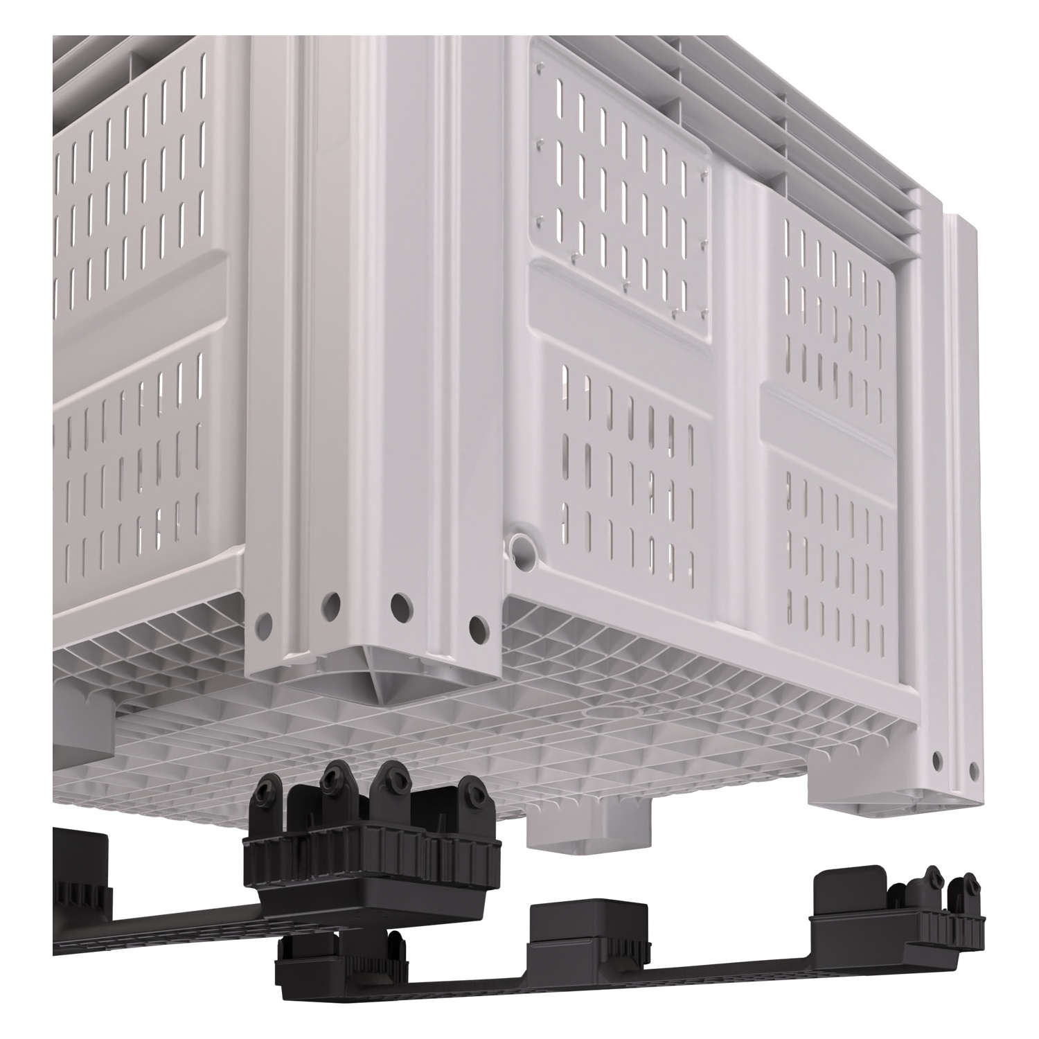 Большой контейнер 1200x1000x780 мм iPlast iBOX светло-серый c перфорированными стенками и дном, на полозьях