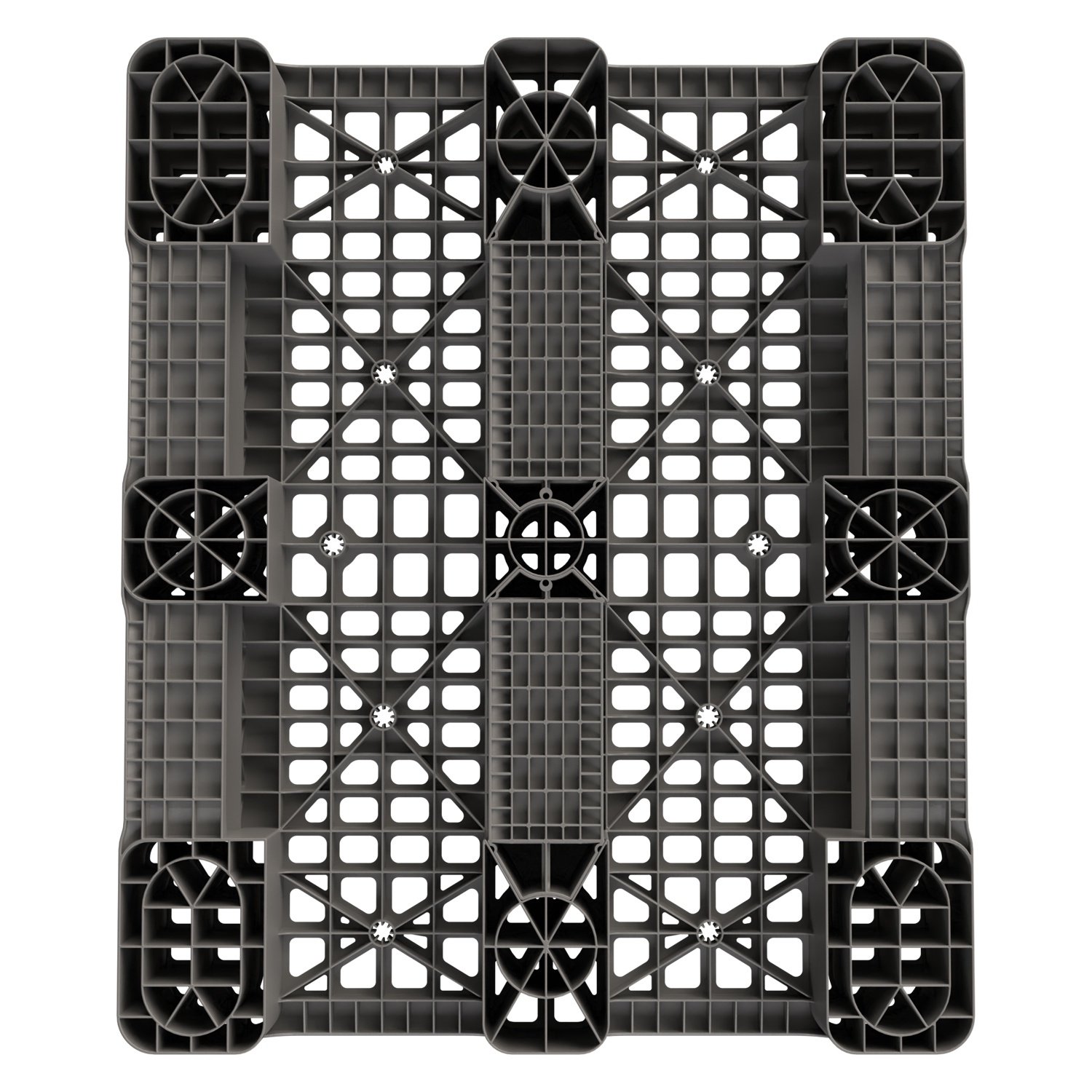 Пластиковый паллет 1200x1000x150 мм iPlast серый многооборотный перфорированный на 3 полозьях с бортиком