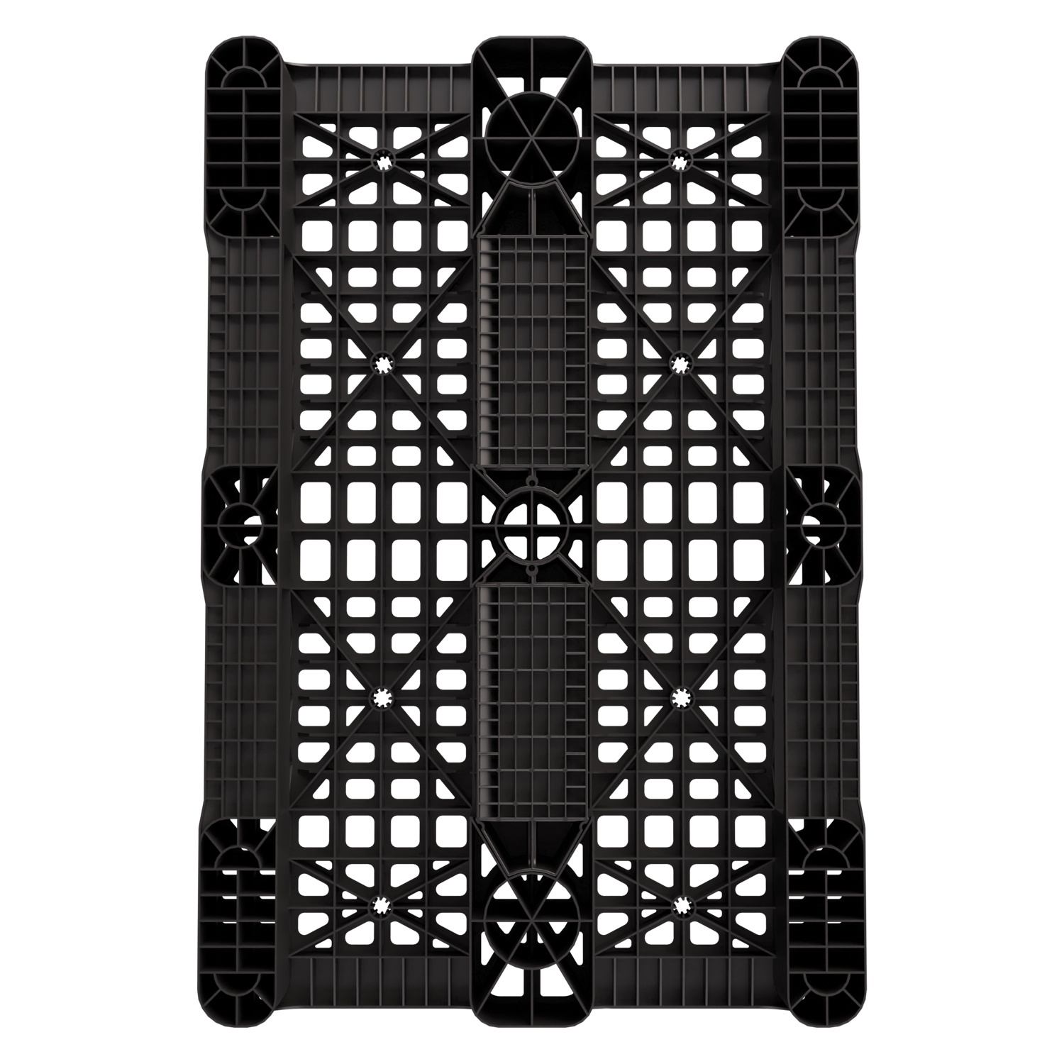 Пластиковый паллет 1200x800x150 мм iPlast чёрный перфорированный на 3 полозьях с бортиком