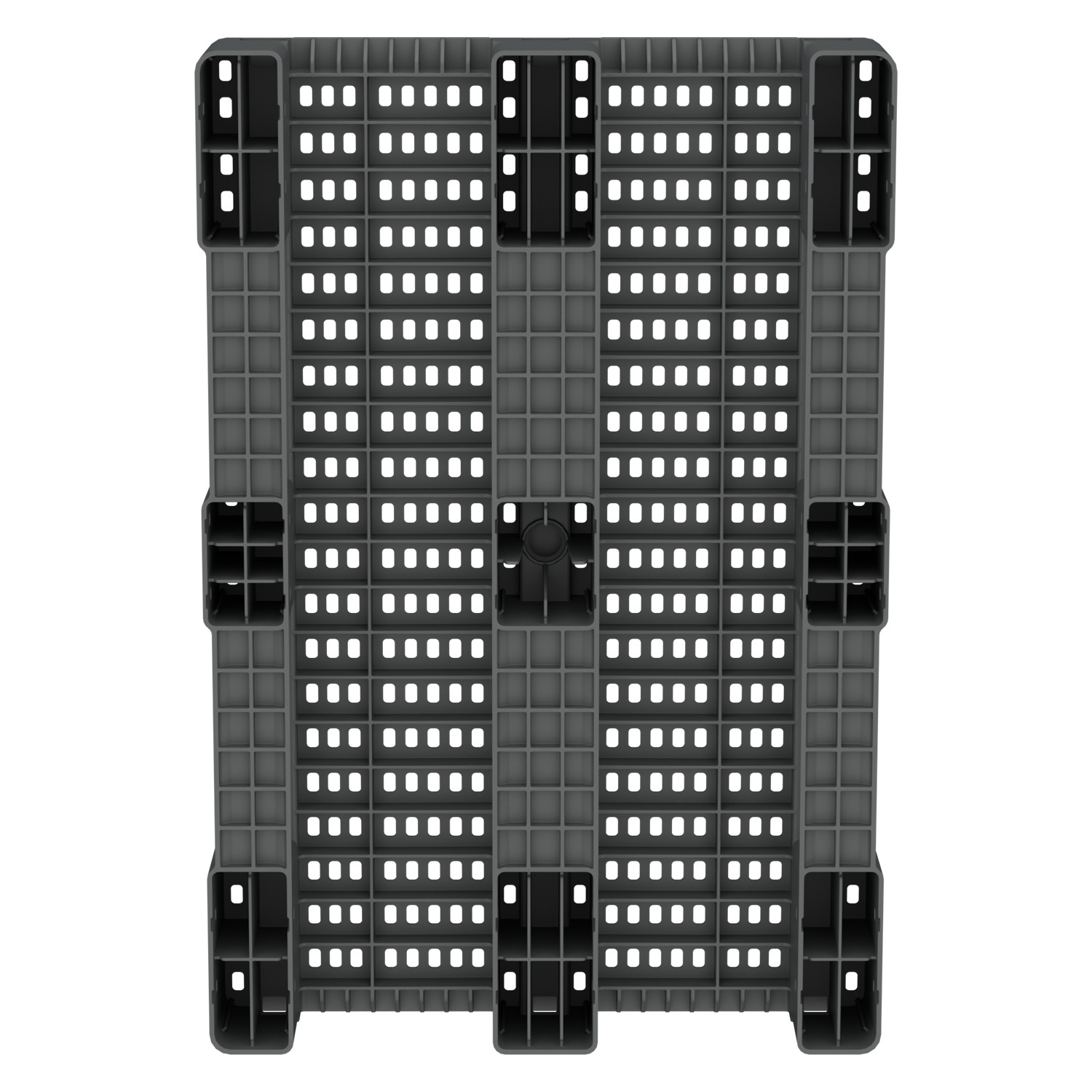 Пластиковый паллет 1200x800x150 мм iPlast серый перфорированный на 3 полозьях с бортиком