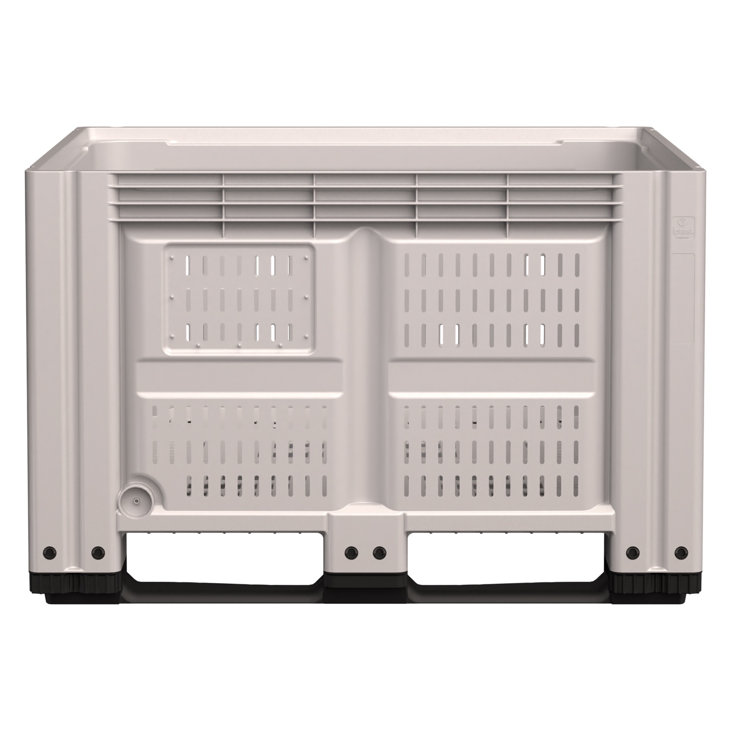 Большой контейнер 1200x1000x780 мм iPlast iBOX светло-серый c перфорированными стенками и дном, на полозьях Большой контейнер 1200x1000x780 мм iPlast iBOX светло-серый c перфорированными стенками и дном, на полозьях