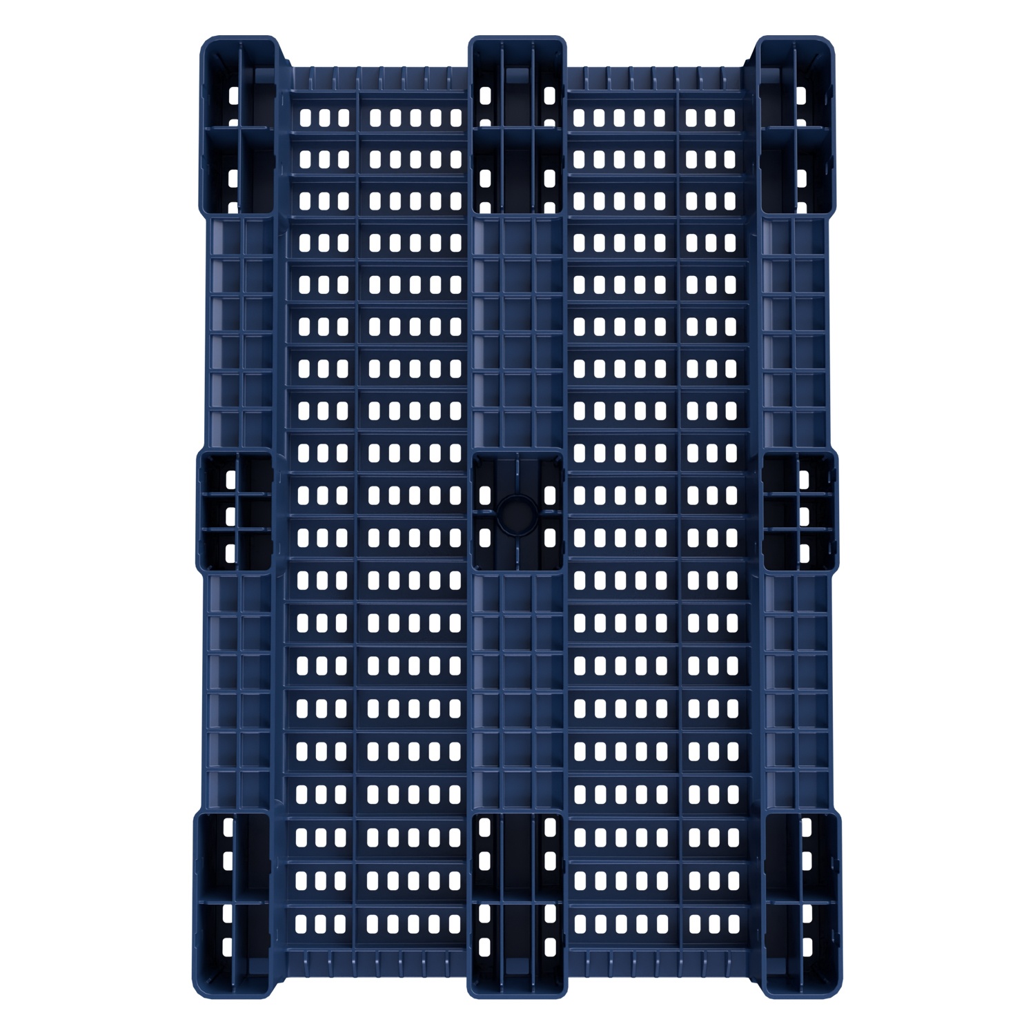 Пластиковый паллет 1200x800x150 мм iPlast синий индиго перфорированный на 3 полозьях с бортиком