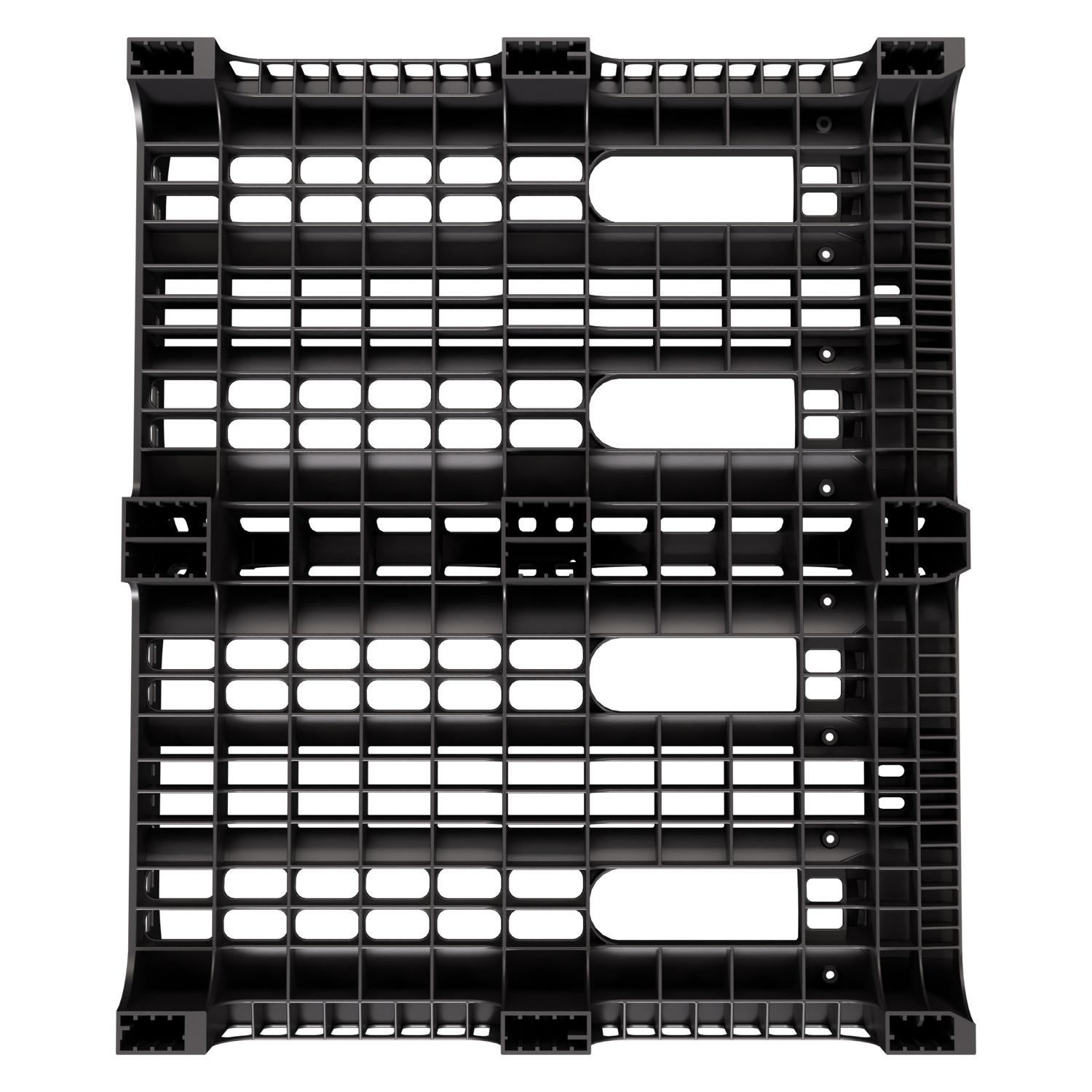 Пластиковый паллет BottleRack 1200х1000х380 мм iPlast чёрный ЭКО перфорированный на ножках с бортиком для бутылей