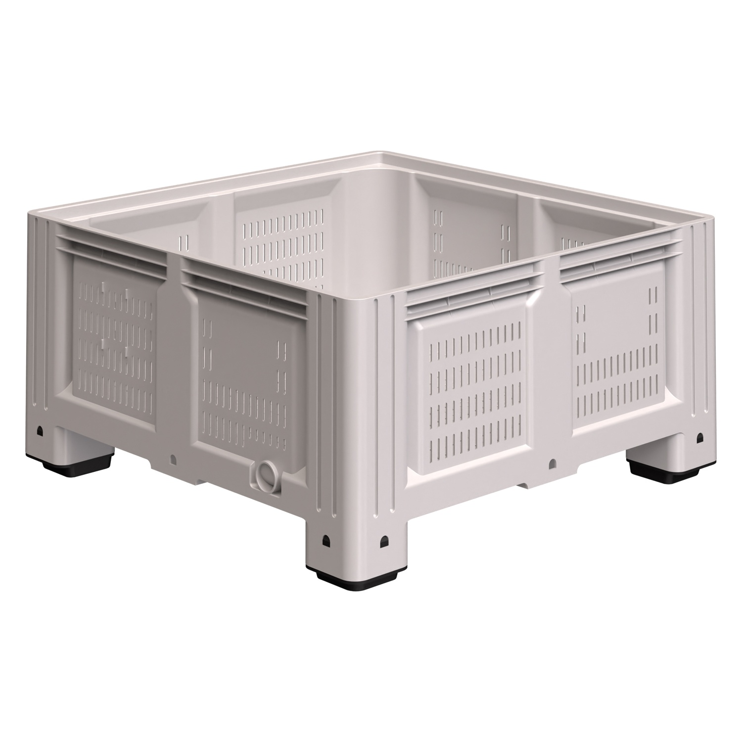 Большой контейнер 1130x1130x580 мм iPlast iBOX светло-серый c перфорированными стенками и дном, на ножках