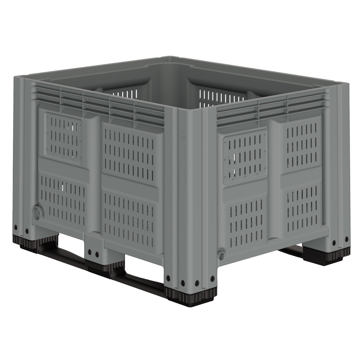 Большой контейнер 1200x1000x780 мм iPlast iBOX светло-серый c перфорированными стенками и дном, на полозьях