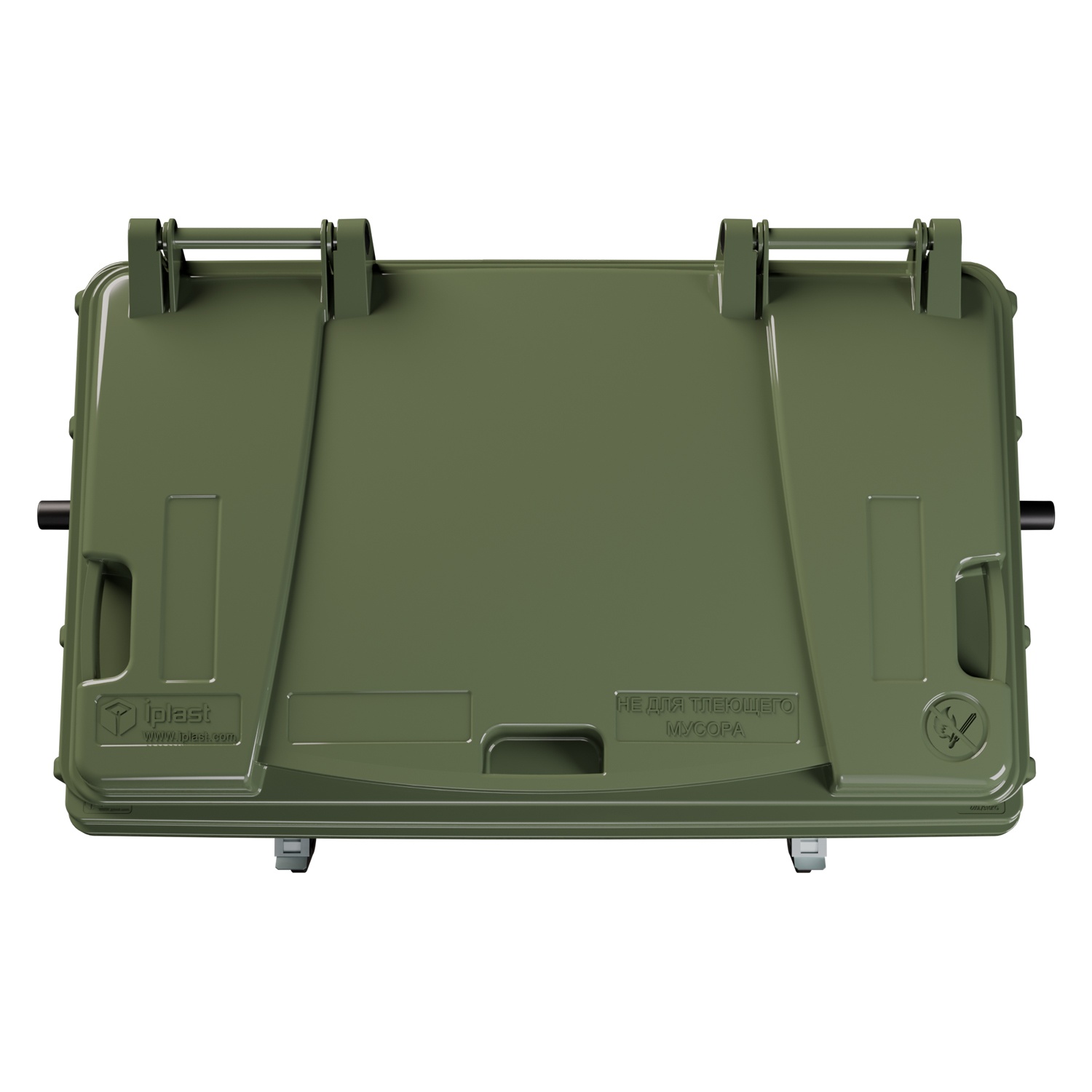 Мусорный контейнер 660 л iPlast зелёный 4-колёсный с зелёной крышкой